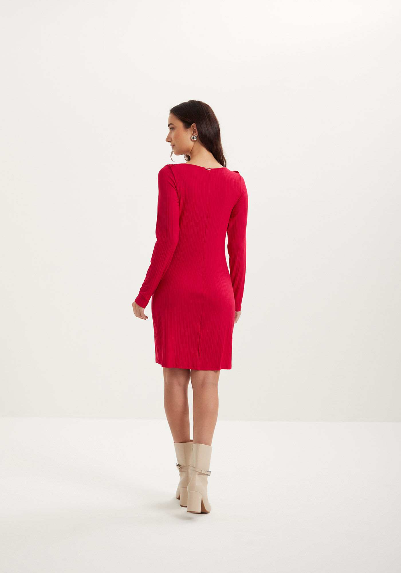 Vestido Curto De Mangas Longas Em Malha Canelada Essential, , large.