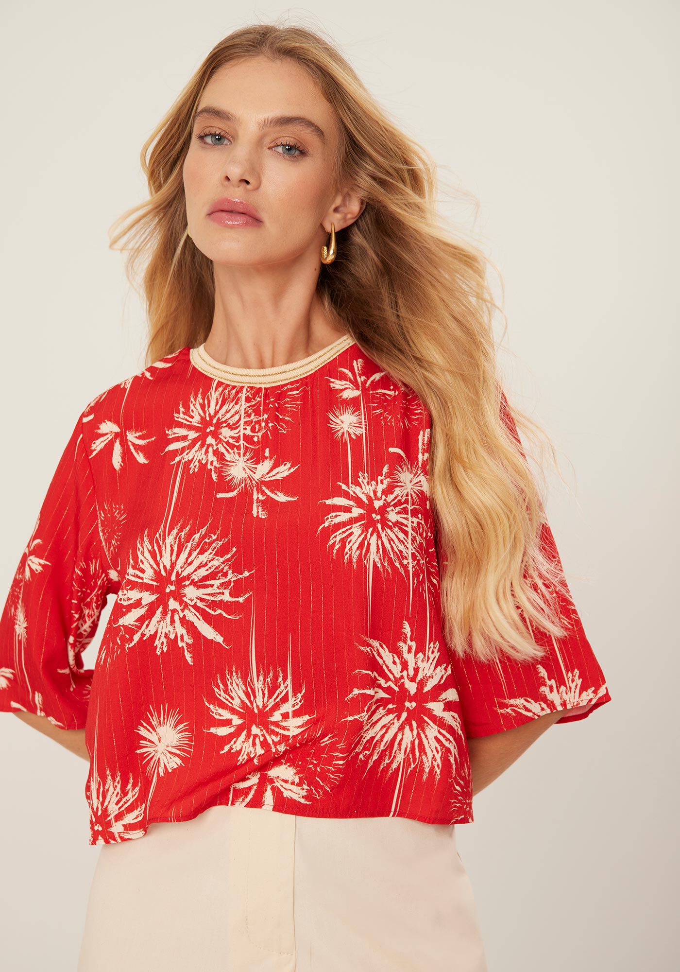 Blusa Estampada em Viscose com Lurex, , large.
