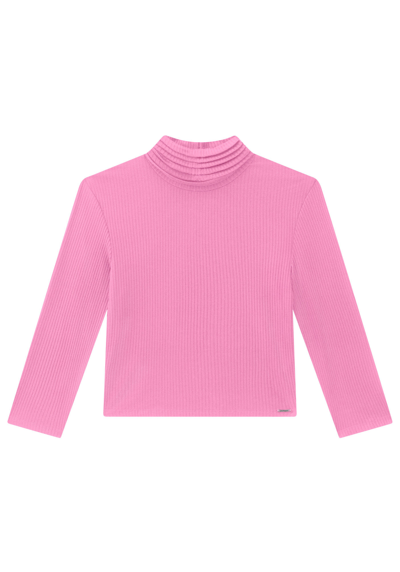 Blusa Manga 3/4 Canelada com Gola Alta, ROSA FABULOUS, large.