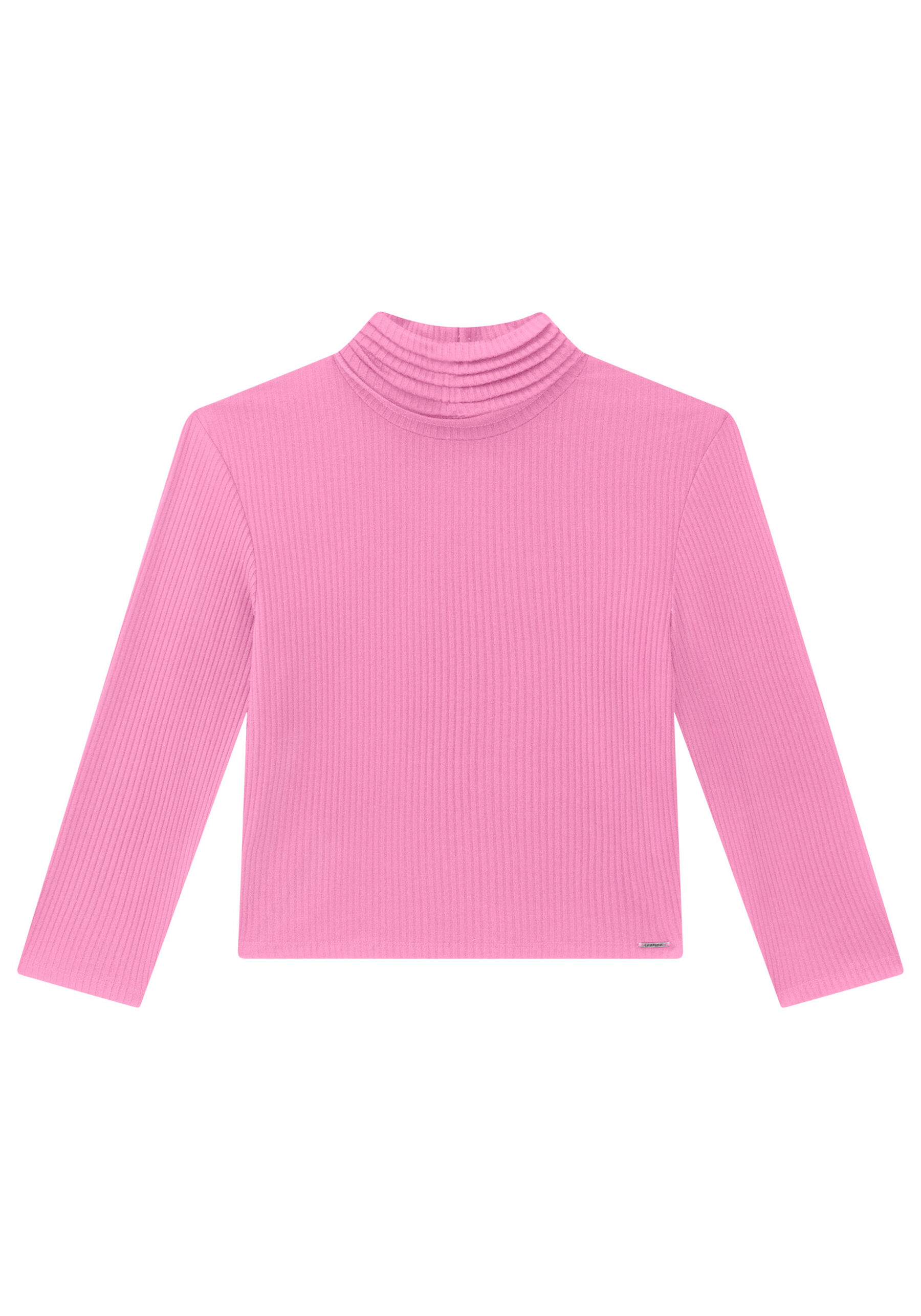 Blusa Manga 3/4 Canelada com Gola Alta, ROSA FABULOUS. Blusa Manga 3/4 Canelada com Gola Alta, ROSA FABULOUS, large.