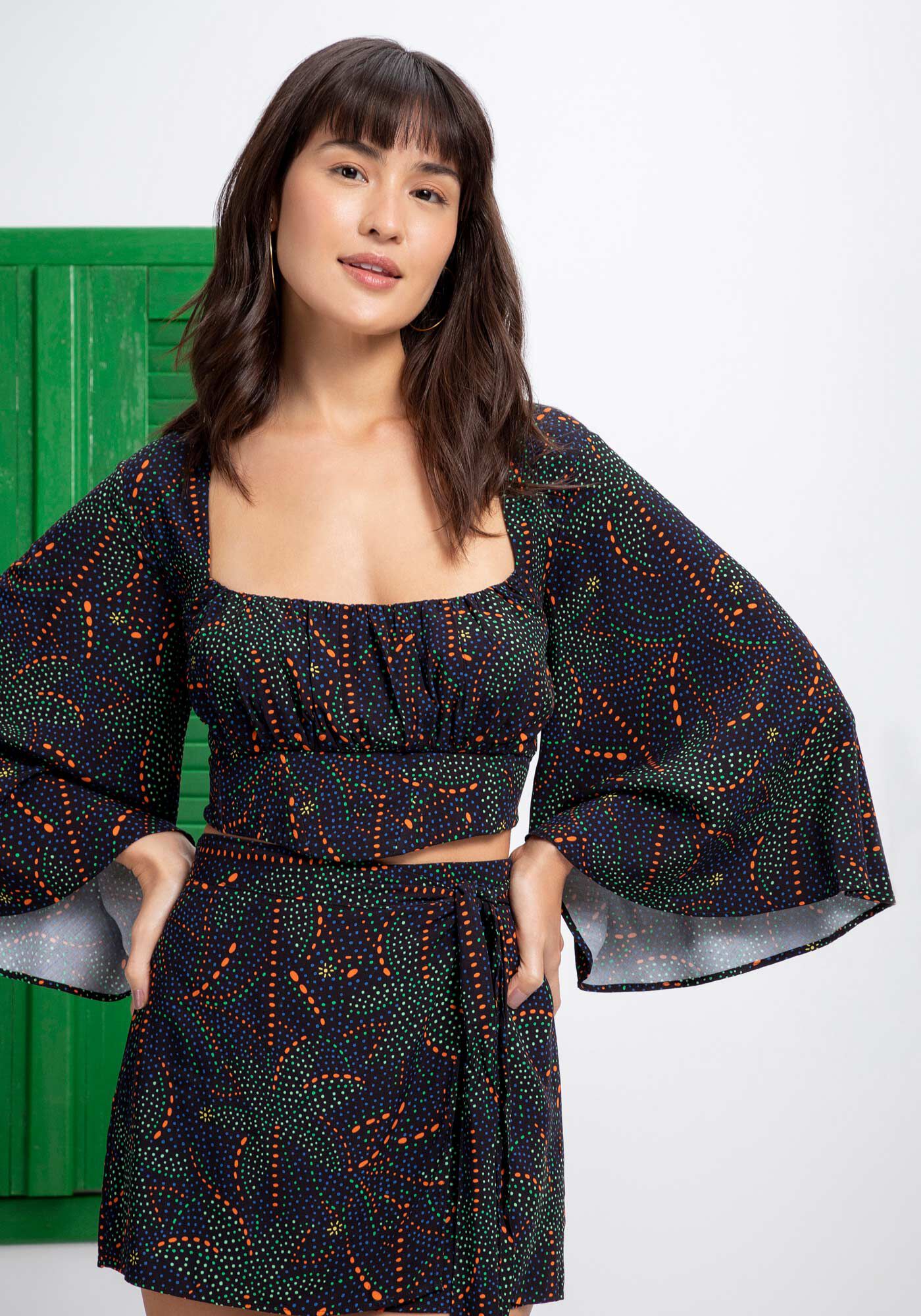 Blusa Estampada em Viscose com Manga Sino, , large.