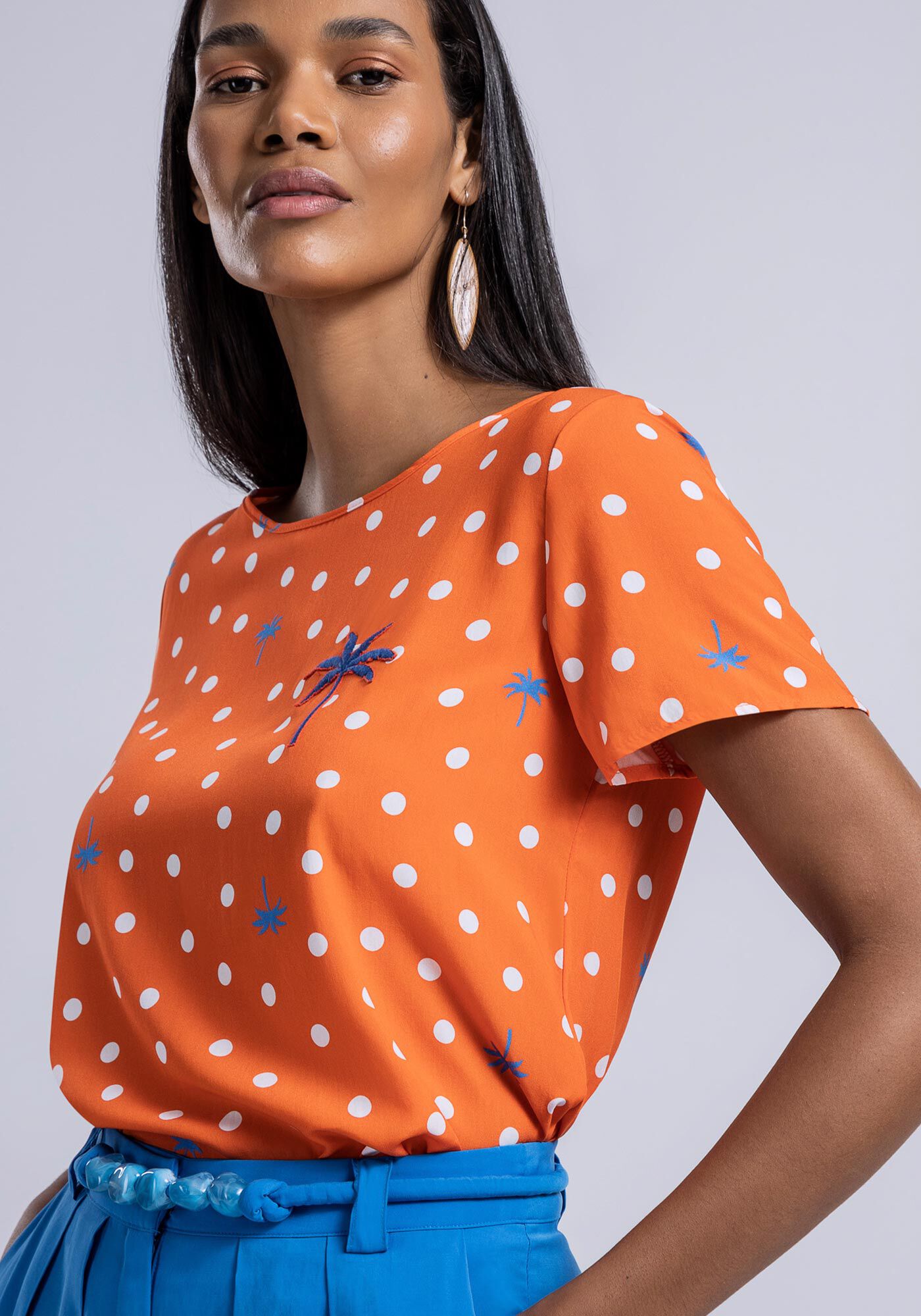 Blusa Manga Curta em Viscose Estampada, , large.