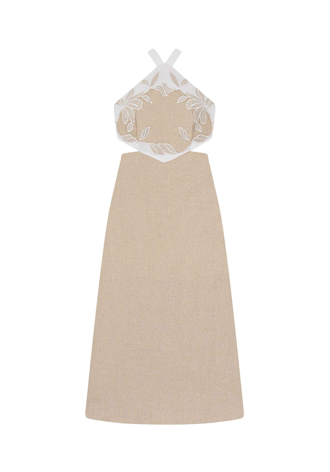 Vestido M&iacute;di Linho com Recortes, , large.