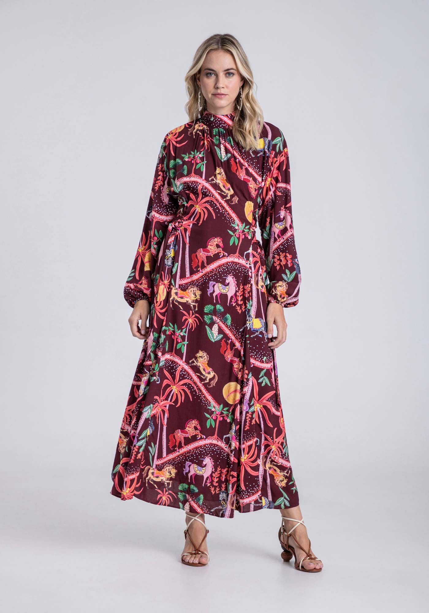 Vestido Midi Ch&aacute; com Tiras e Amarra&ccedil;&atilde;o, , large.