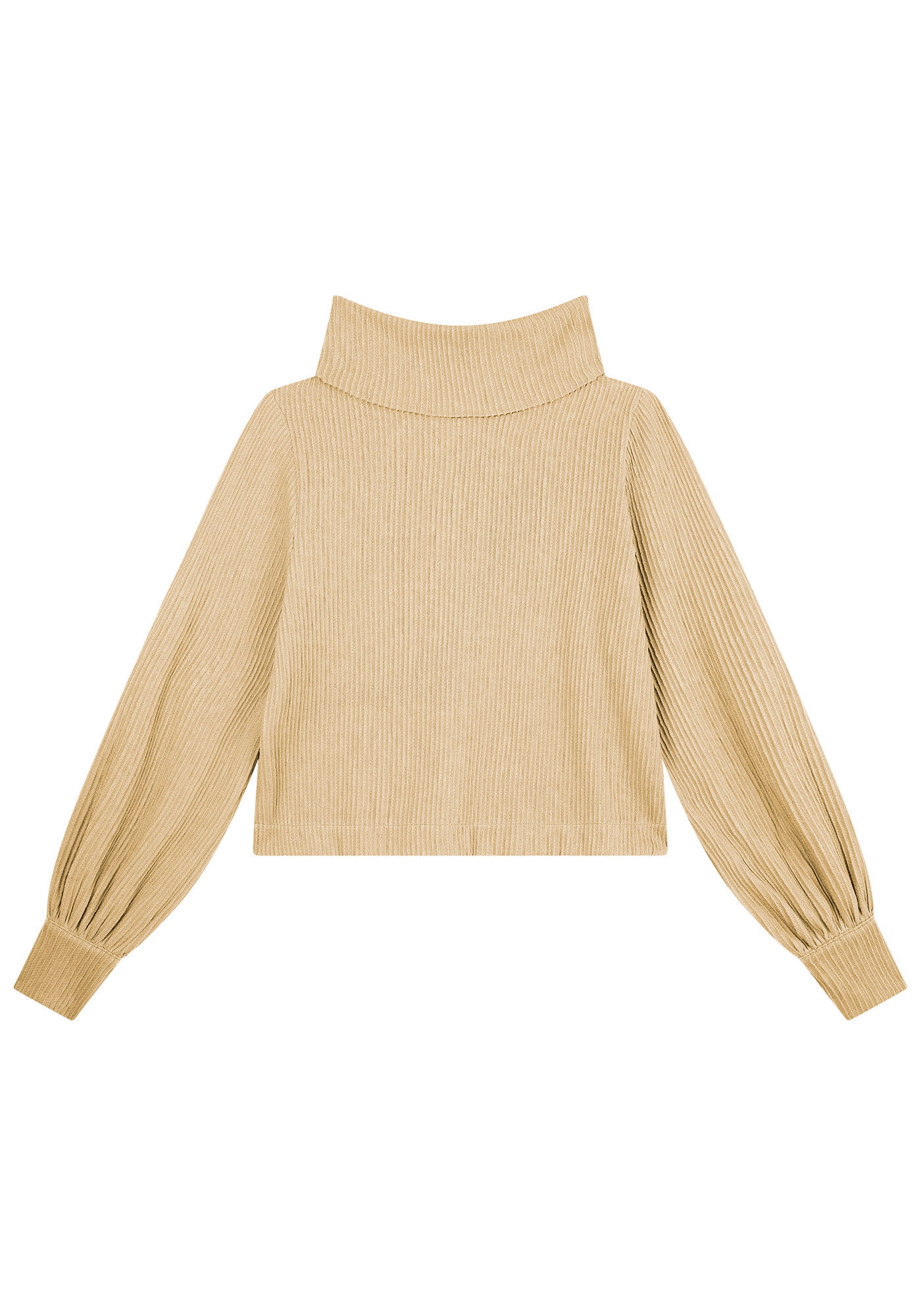 Blus&atilde;o Manga Longa Bufante com M&aacute;xi Gola Alta, , large.