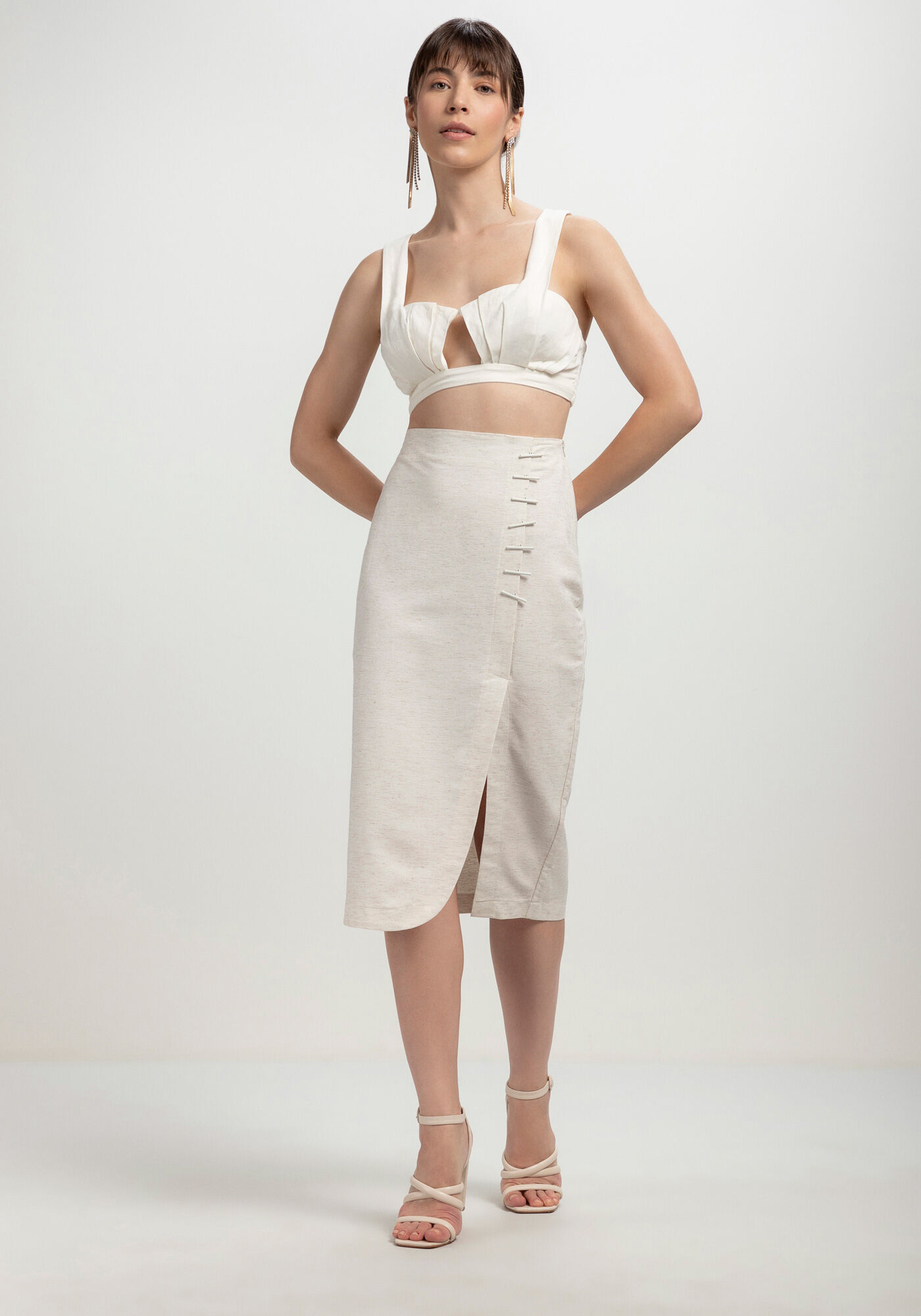 Blusa Cropped em Linho com Pregas, , large.