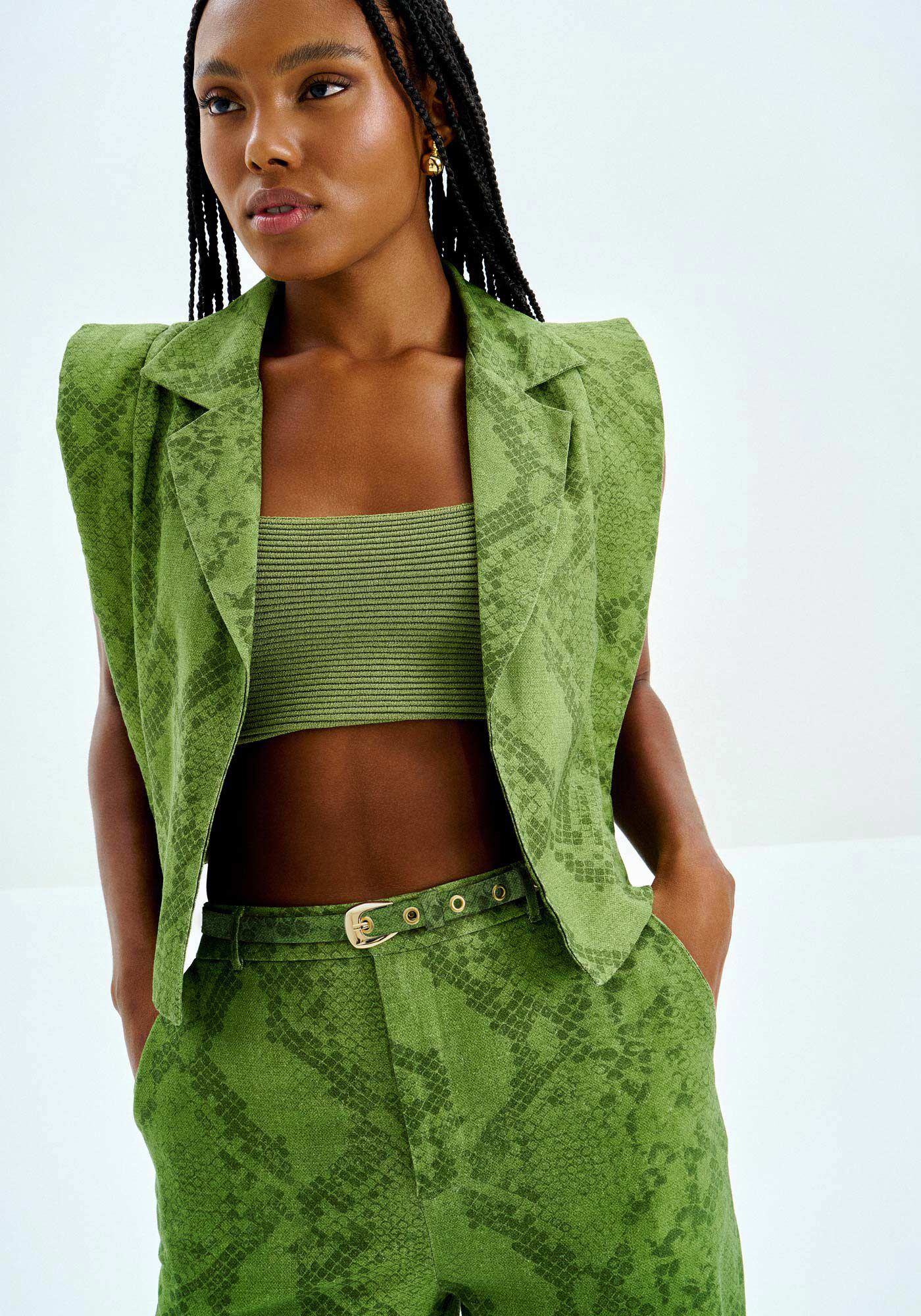 Colete Cropped em Linho Animal Print, SNAKE, large.