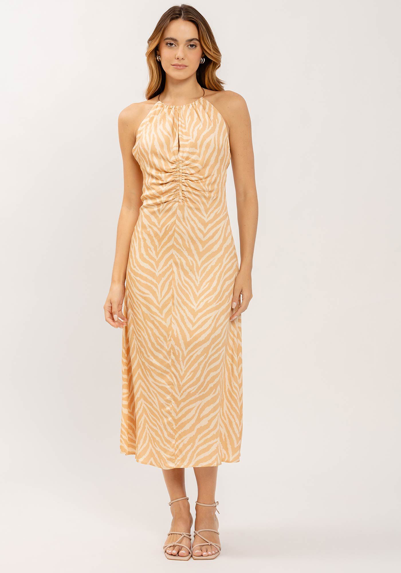 Vestido Midi Estampado com Gargantilha, , large.