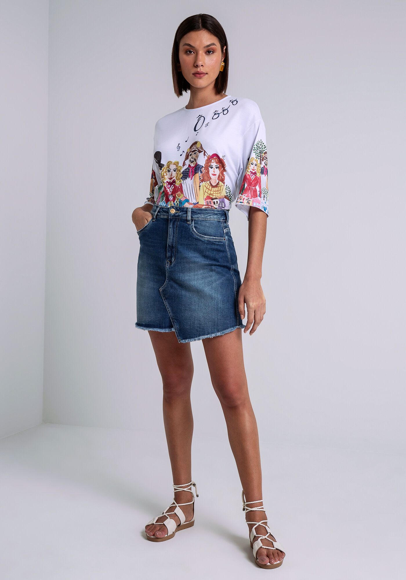 Saia jean outlet cintura alta
