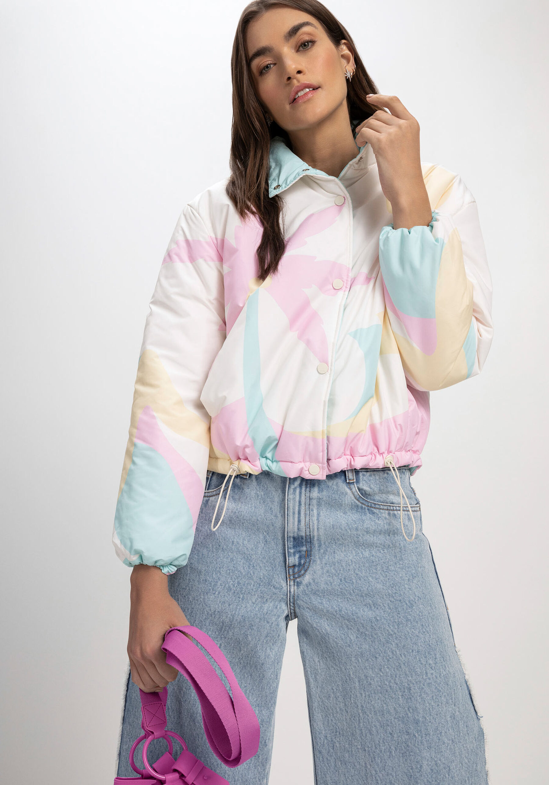 Jaqueta Puffer Gola Alta Estampada, . Jaqueta Puffer Gola Alta Estampada, , large.