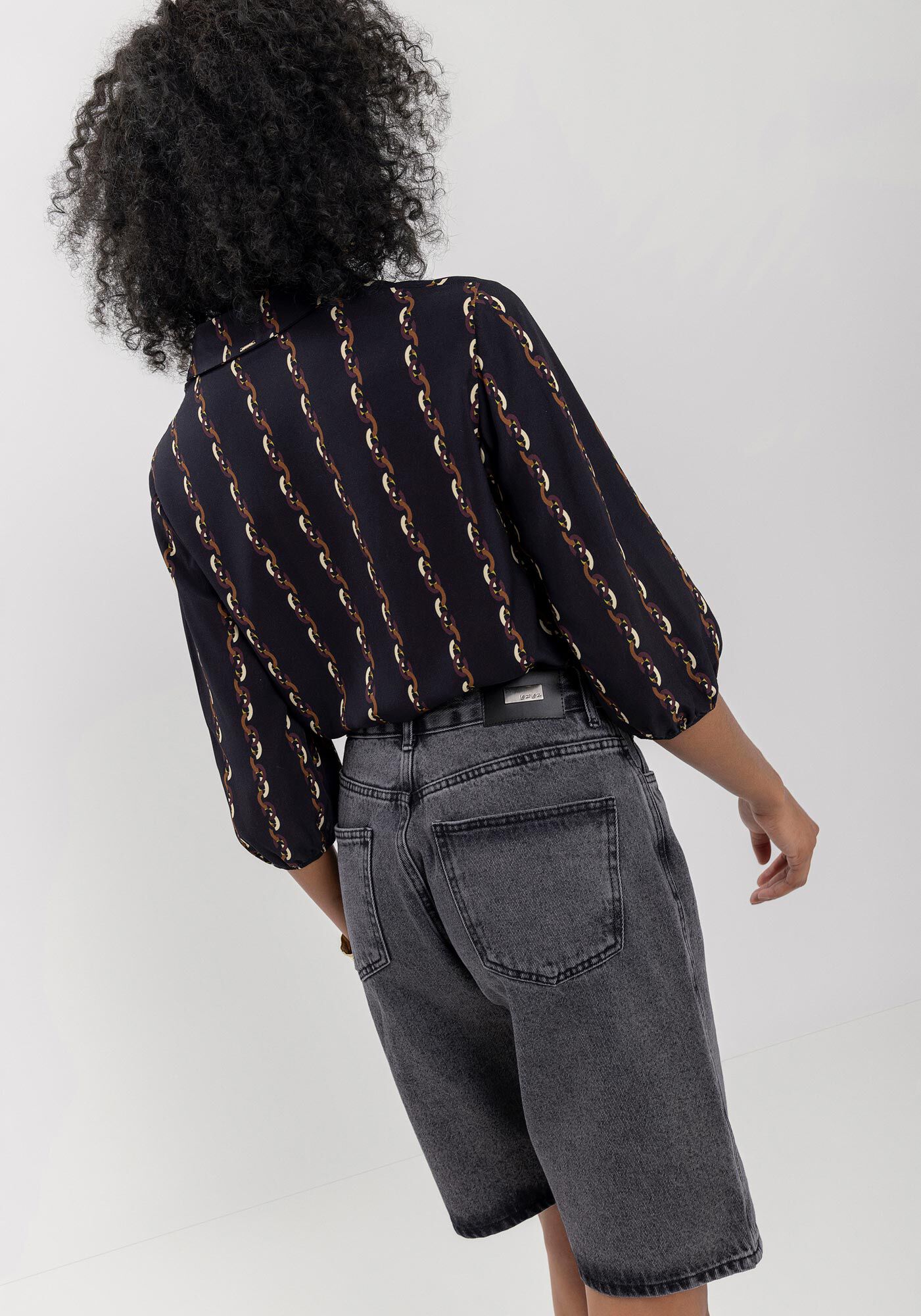 Bermuda Jeans Jorts Estonada Com Bolsos E Cintura Alta, , large.