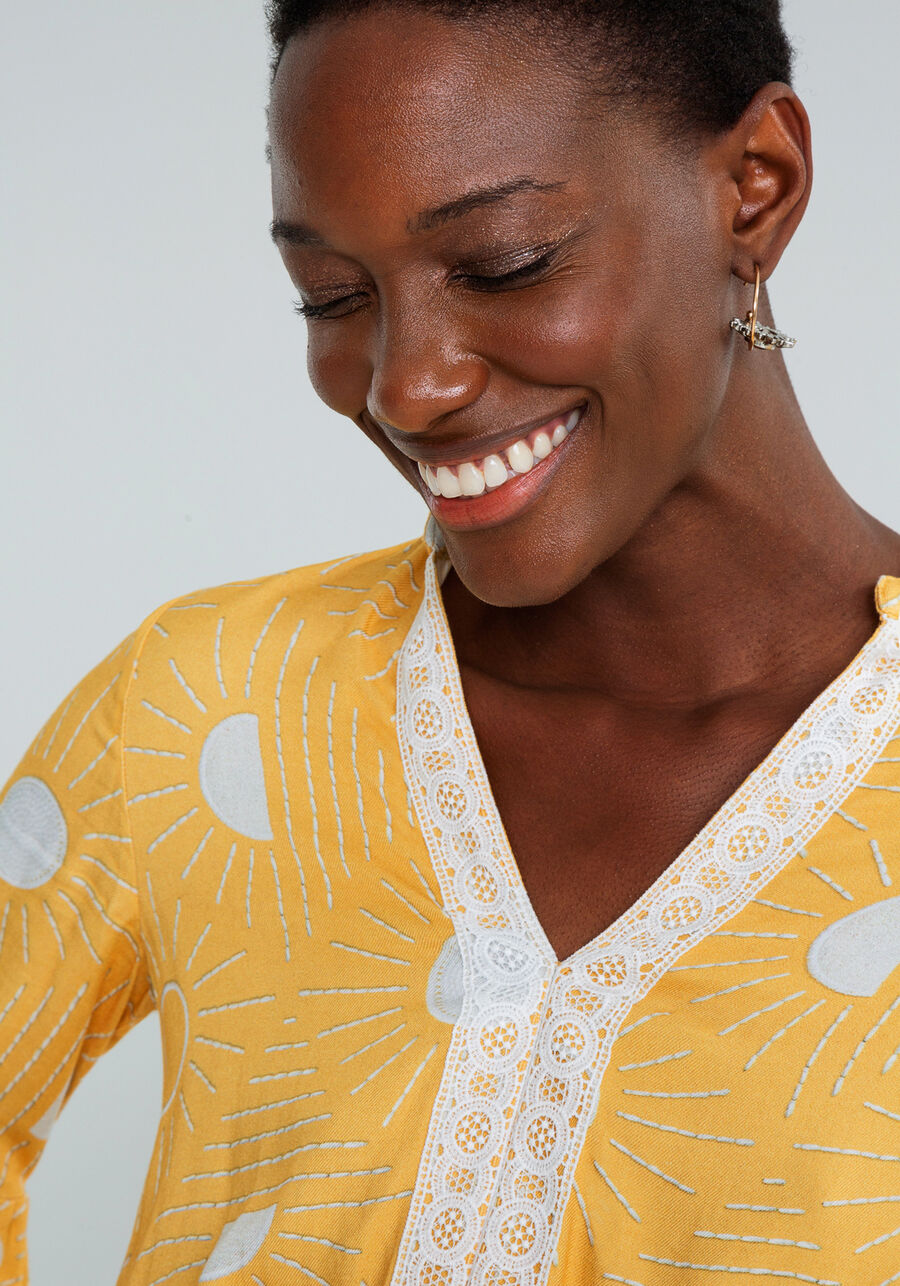 Blusa Cropped Manga Bufante Estampa, SOLARES. Blusa Cropped Manga Bufante Estampa, SOLARES, large.