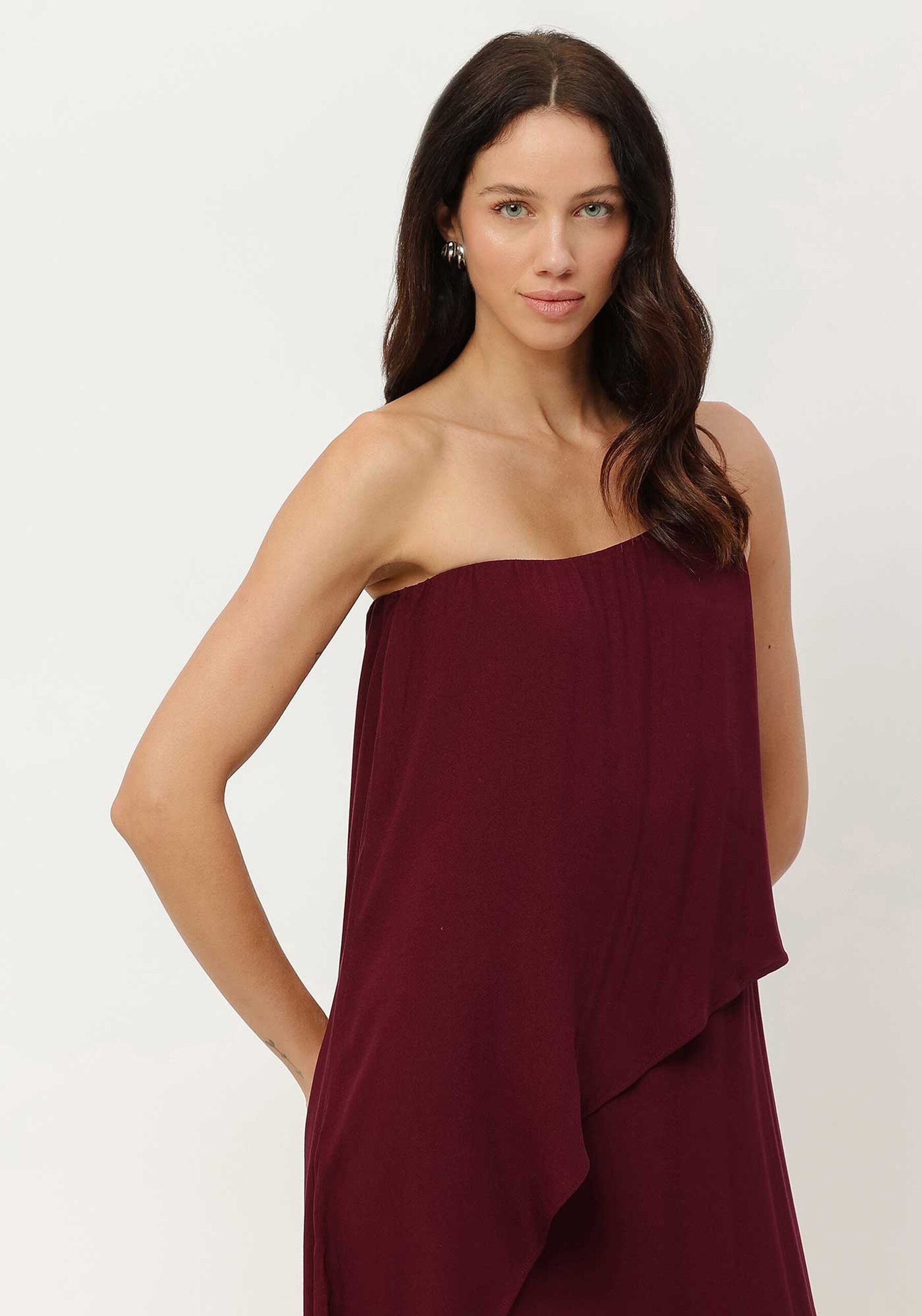 Vestido Midi Ombro Só em Crepe com Babado, . Vestido Midi Ombro Só em Crepe com Babado, , large.