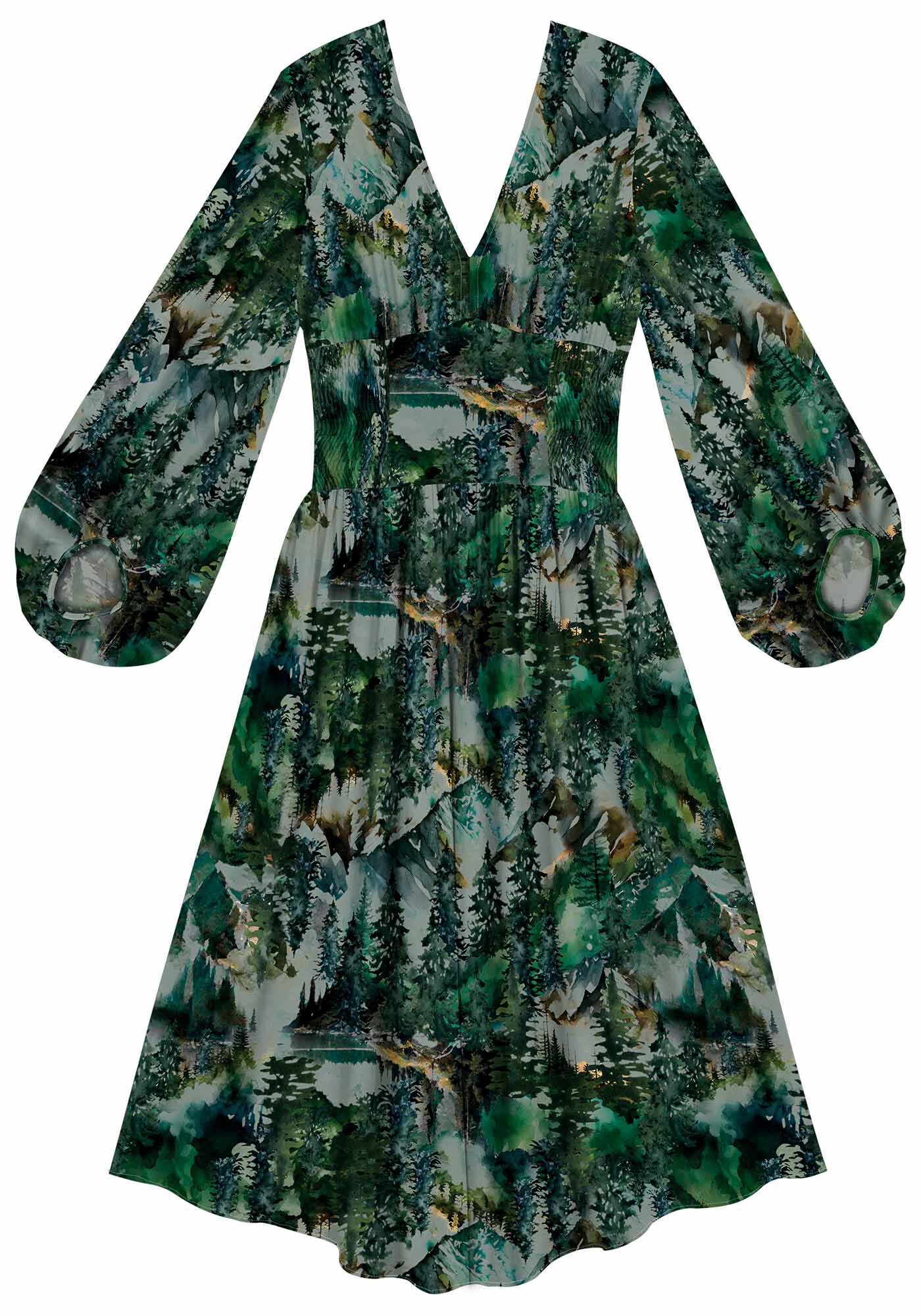 Vestido Midi Estampado com Manga Longa Bufante, , large.