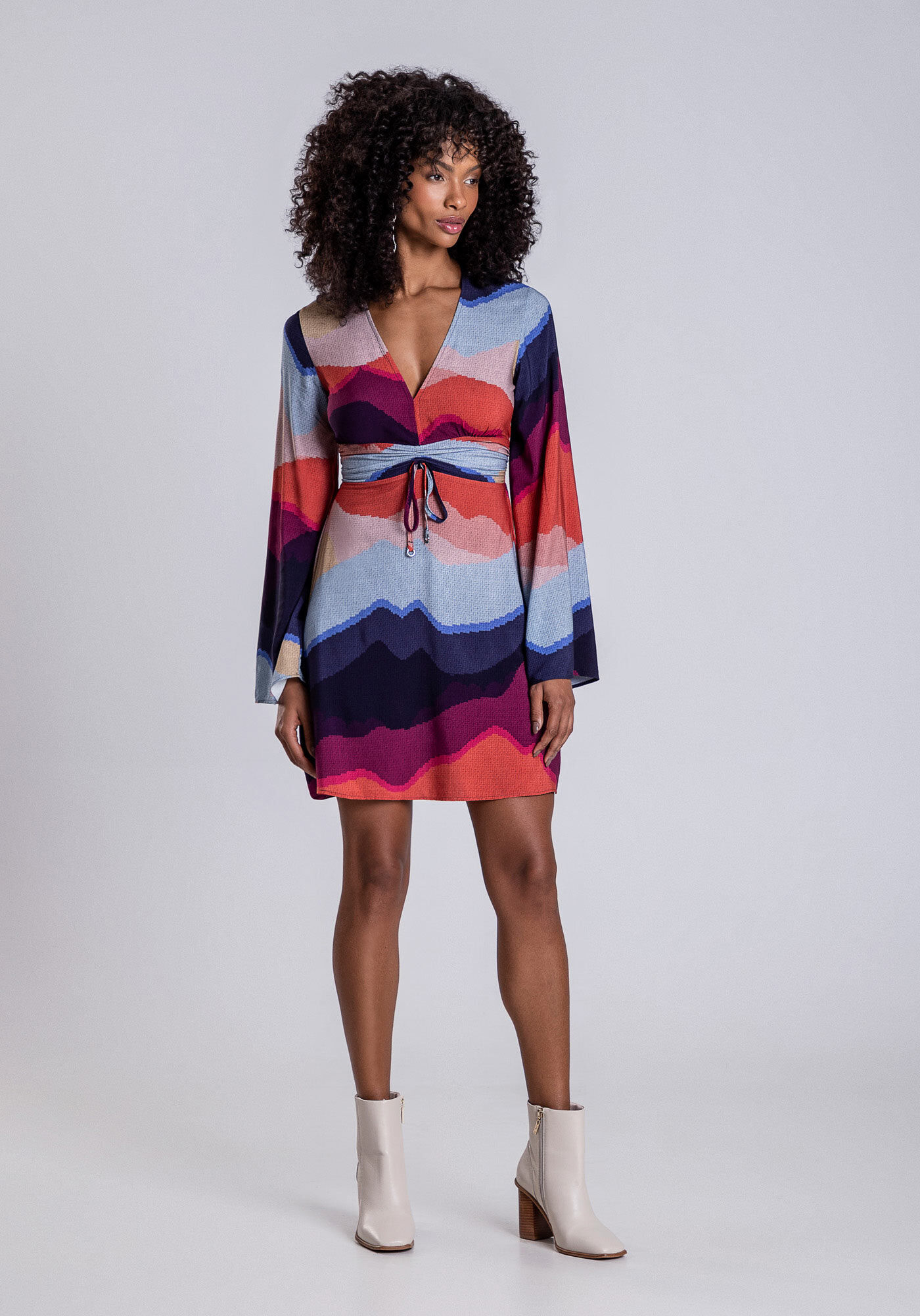 Vestido Manga M&aacute;xi e Recorte Cintura, ENTARDECER, large.