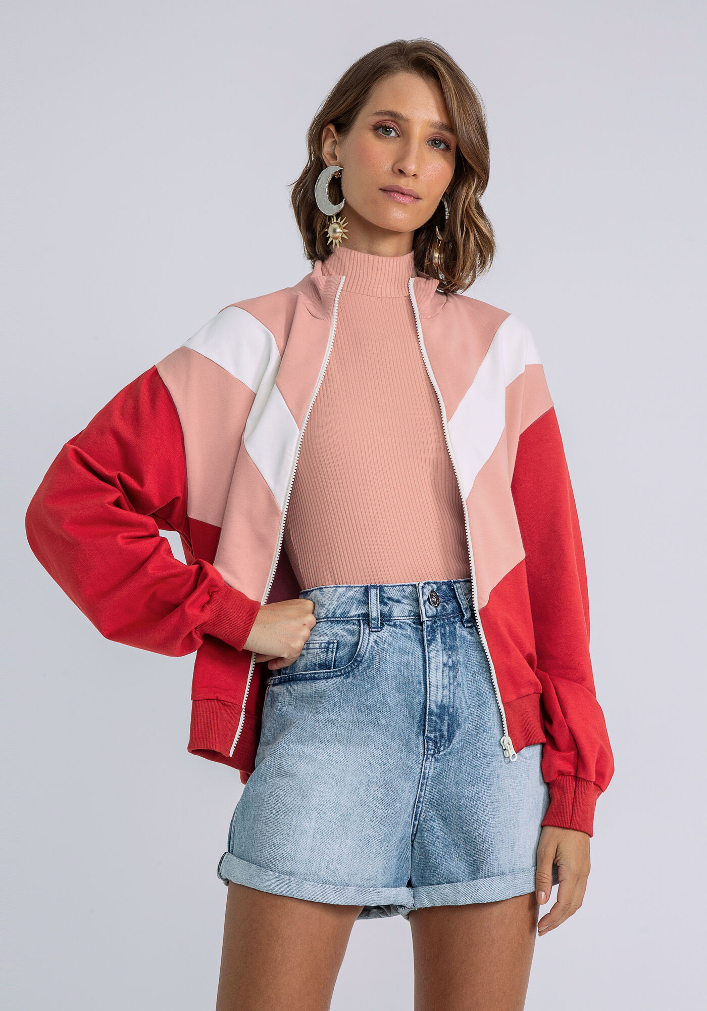 Jaqueta Manga Longa Recortes, VERMELHO, large.