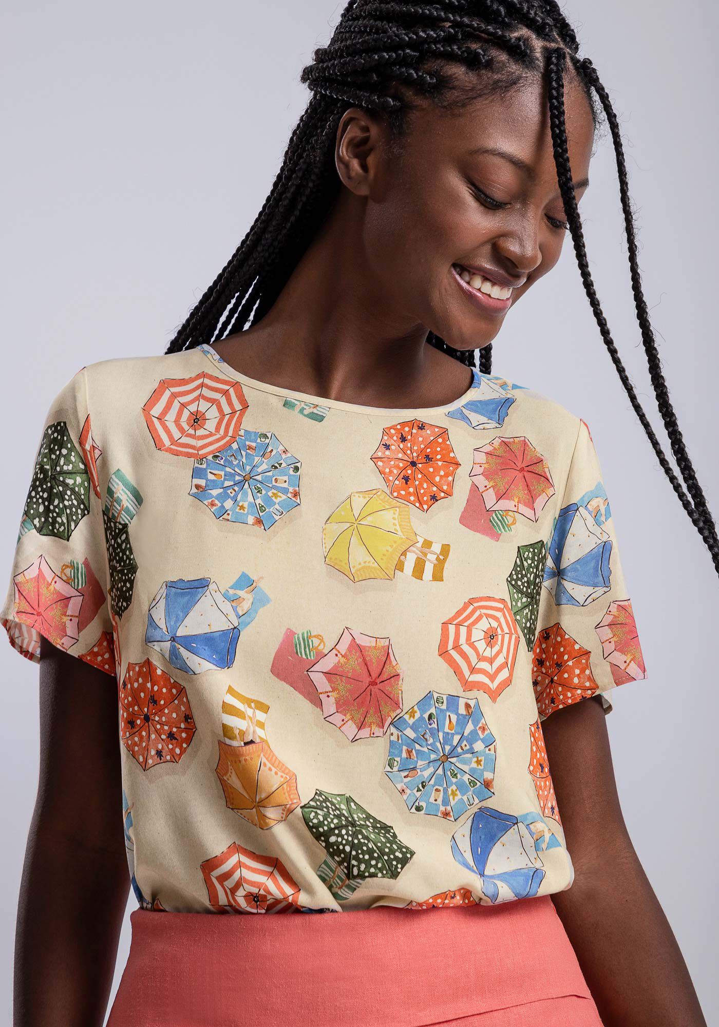 Blusa Manga Curta em Viscose Estampada, , large.