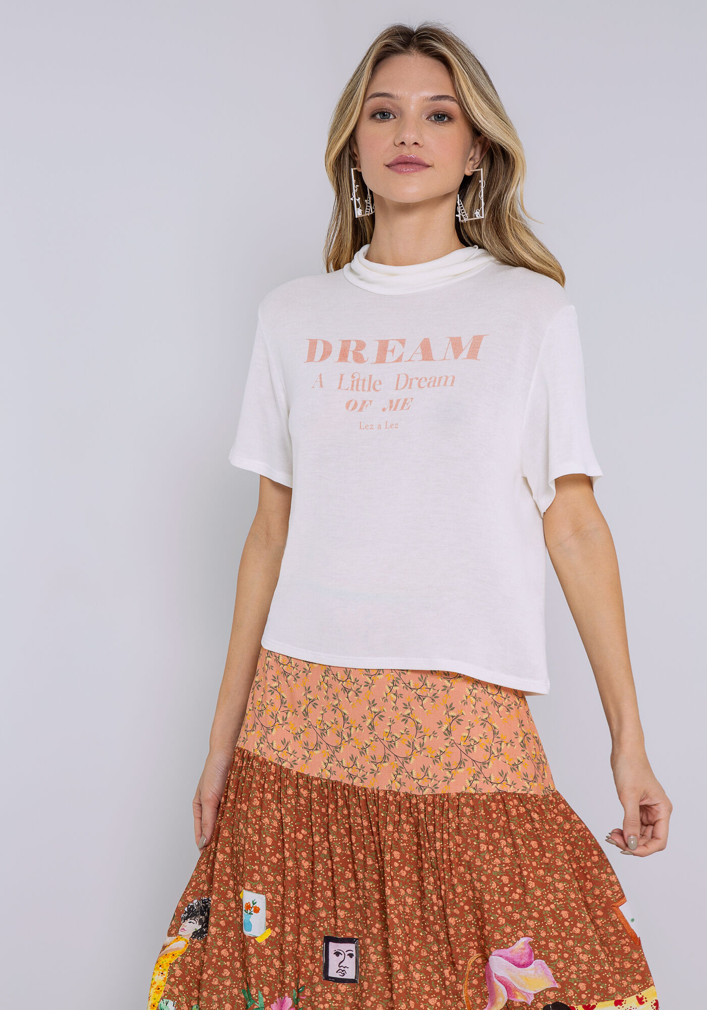 Blusa Gola Alta em Malha Estampada, BRANCO OFF WHITE, large.