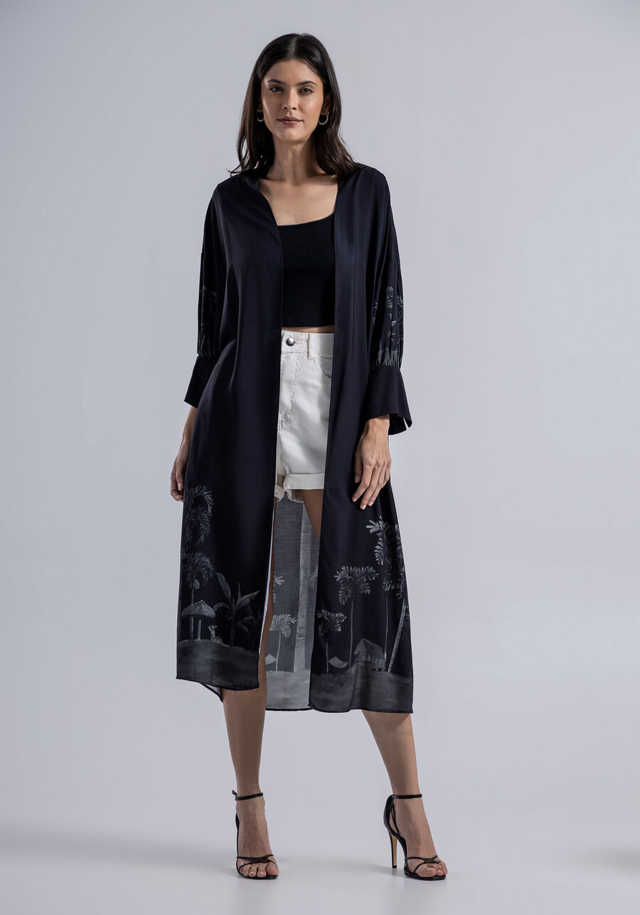 Kimono Alongado Manga 3/4 em Viscose com Cinto, . Kimono Alongado Manga 3/4 em Viscose com Cinto, , large.