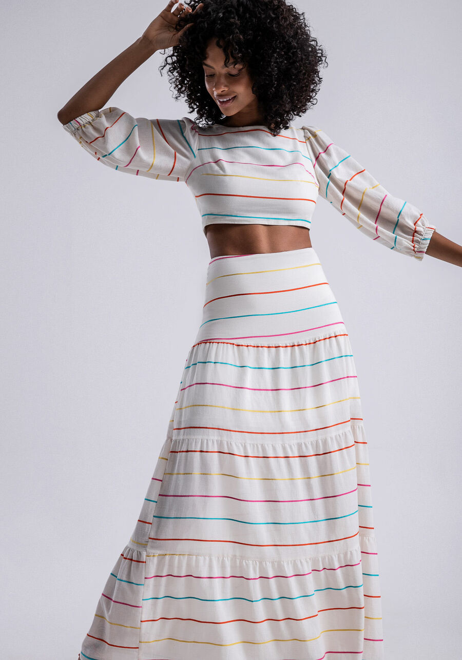 Saia Longa Cintura Alta em Tecido Valença Listrada, . Saia Longa Cintura Alta em Tecido Valença Listrada, , large.