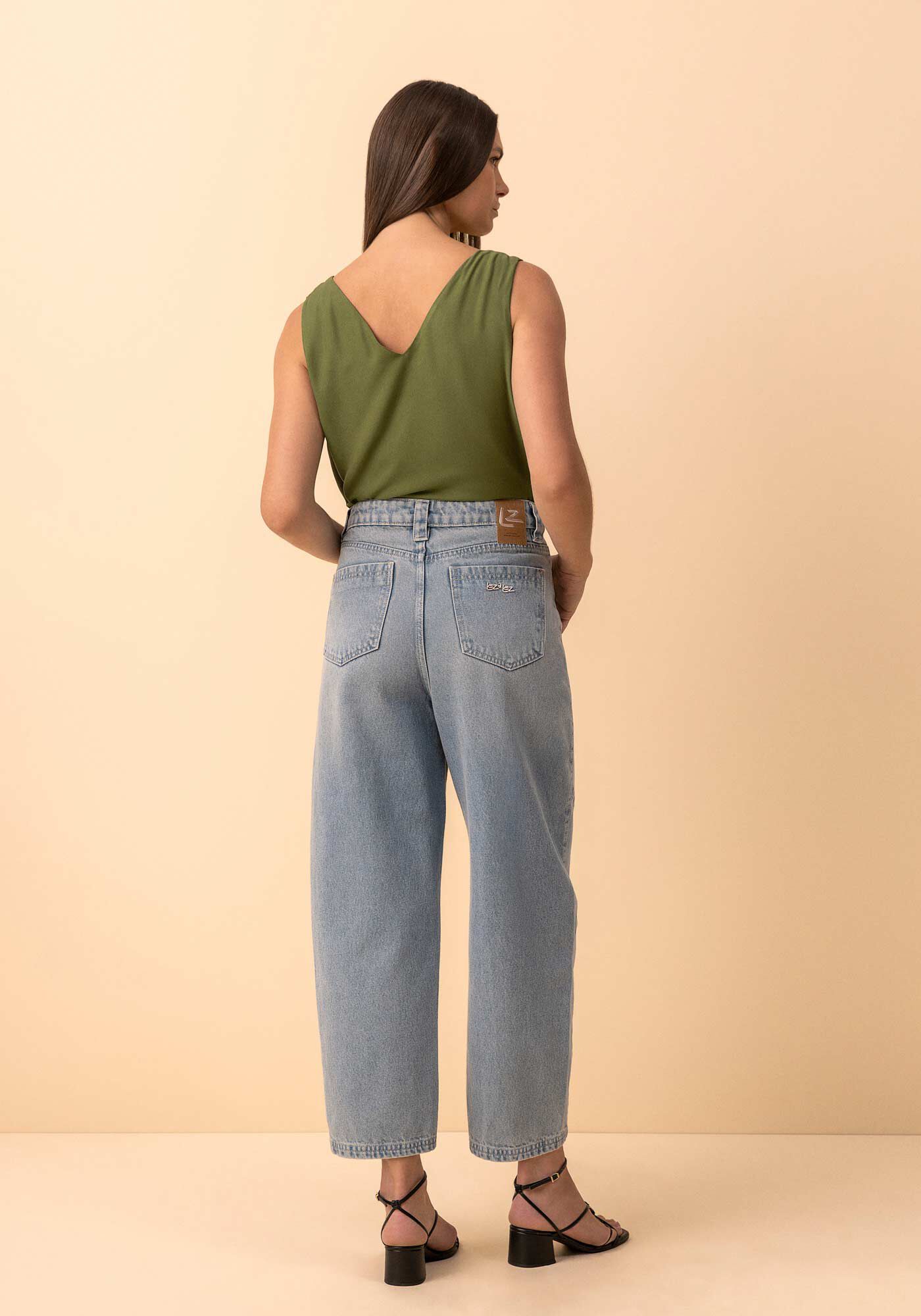 Cal&ccedil;a Jeans Barrel De Cintura Alta Com Recortes, JEANS, large.