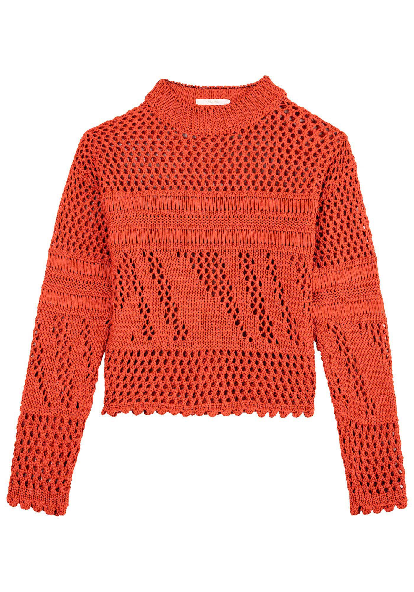 Blus&atilde;o em Tric&ocirc; Vazado com Detalhes Trama, , large.