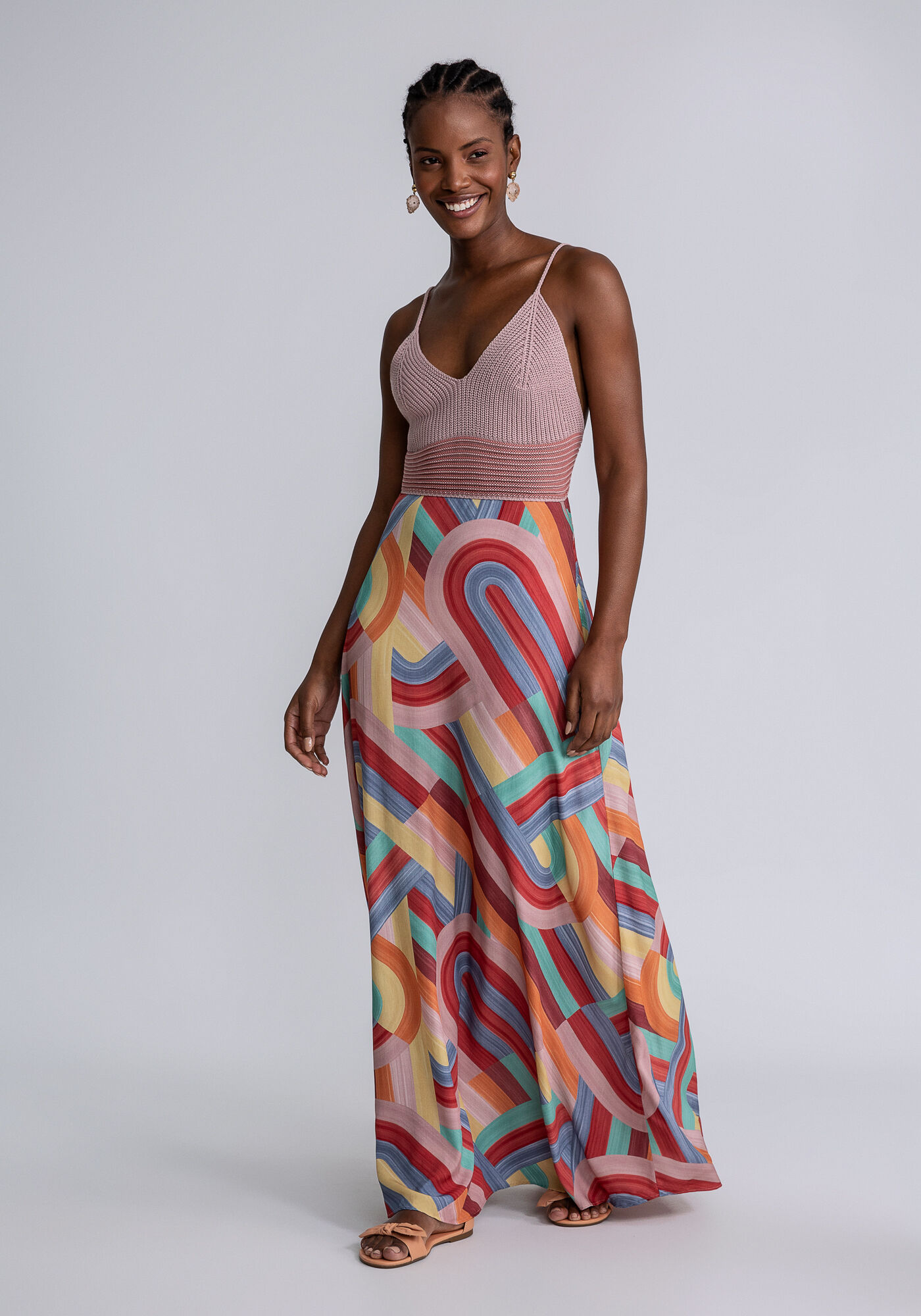 Vestido com saia estampada e hotsell corpo liso