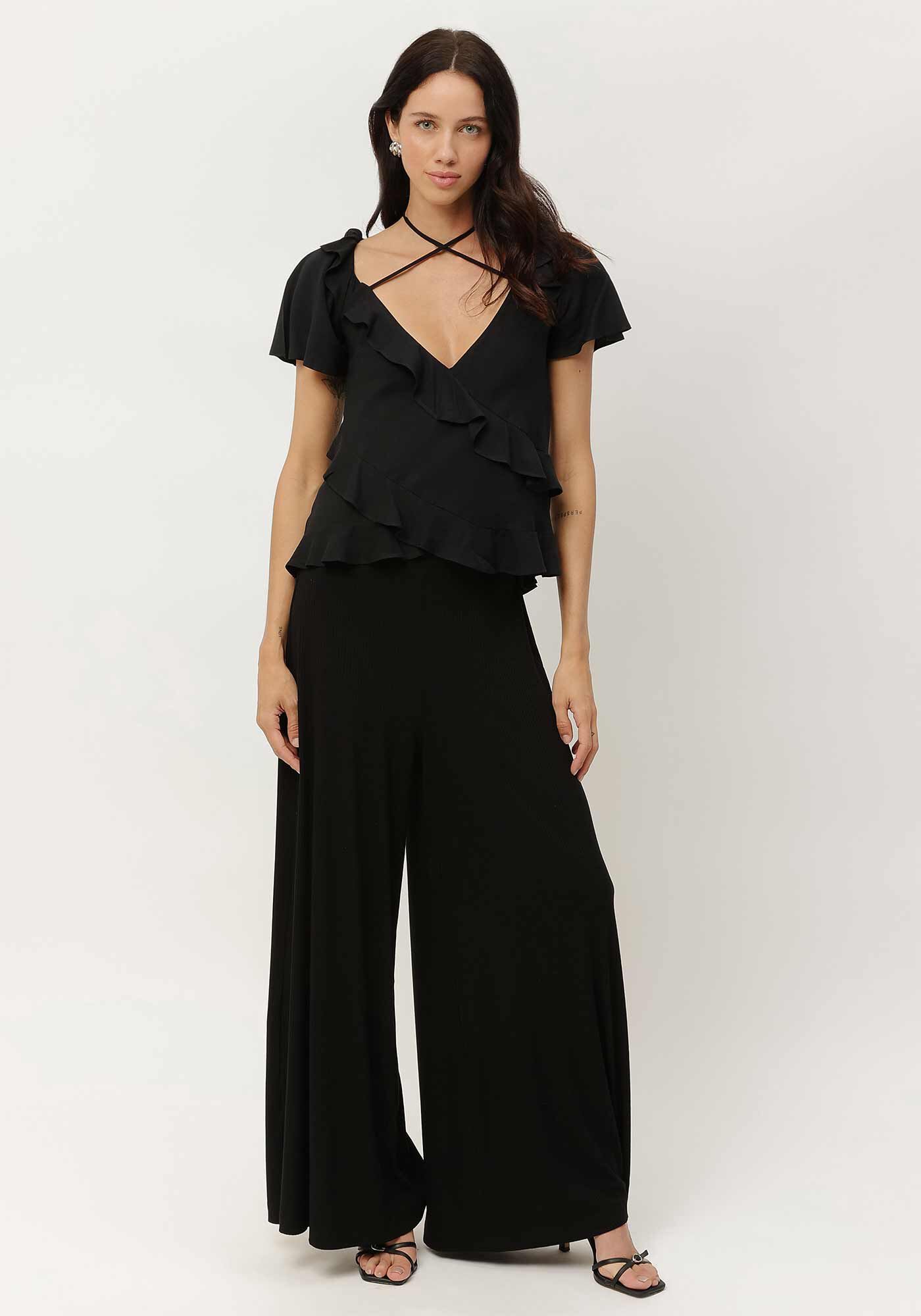 Blusa em Crepe com Babados e Amarra&ccedil;&atilde;o, , large.