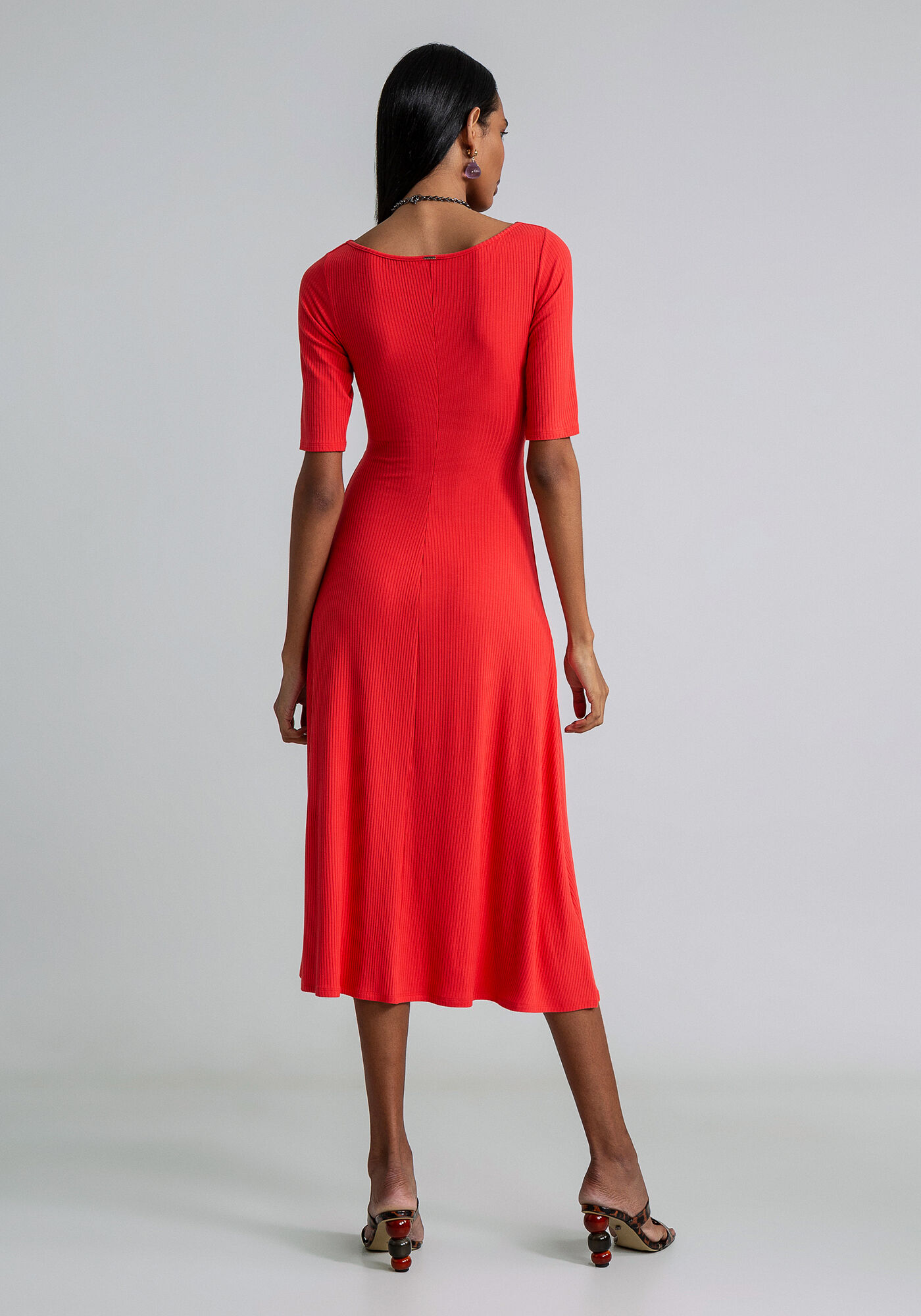 Vestido Midi Evas&ecirc; Transpasse Busto, VERMELHO, large.