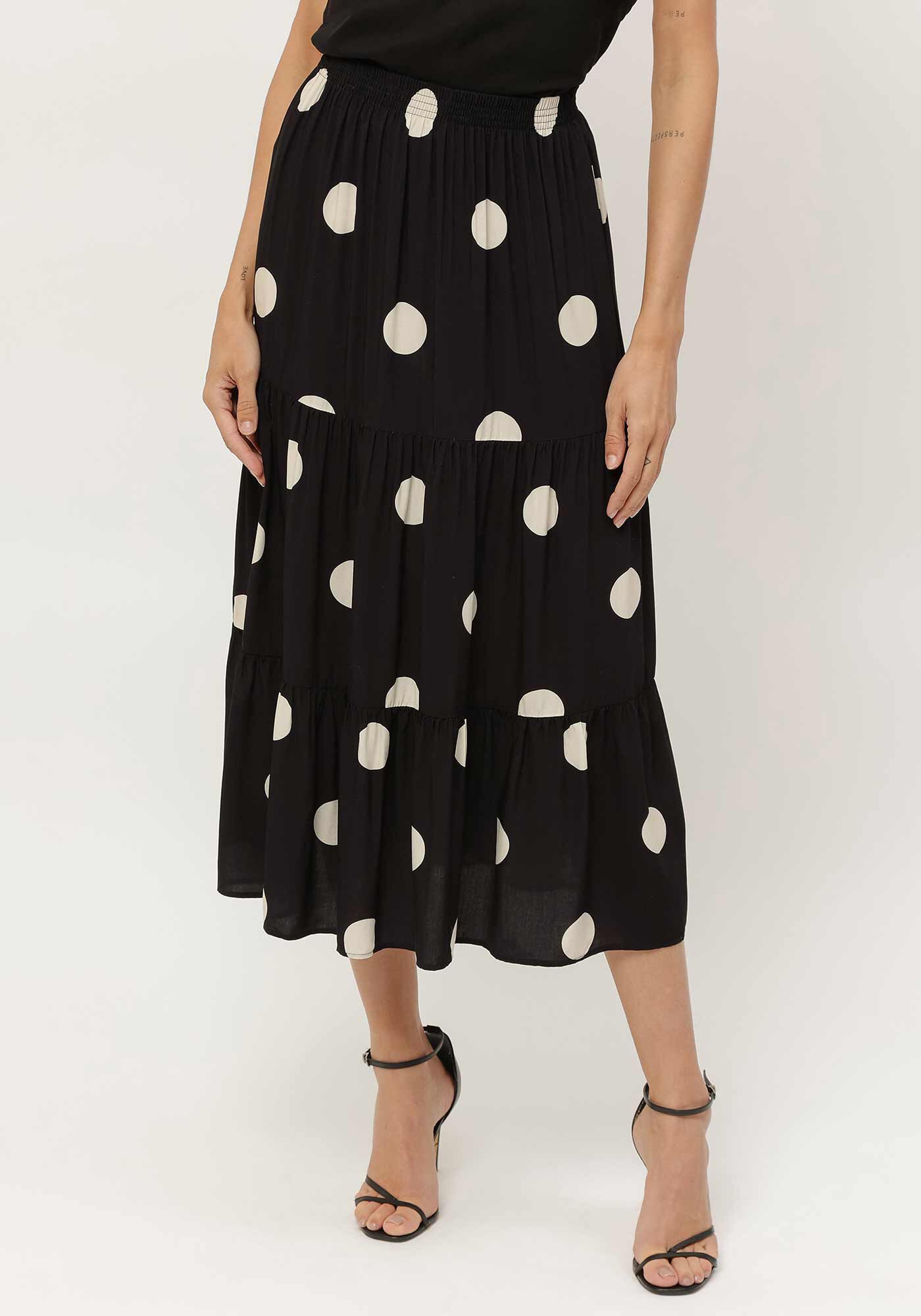 Saia Midi Estampada em Viscose com Babados, , large.