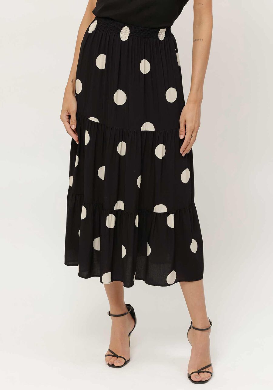 Saia Midi Estampada em Viscose com Babados, . Saia Midi Estampada em Viscose com Babados, , large.
