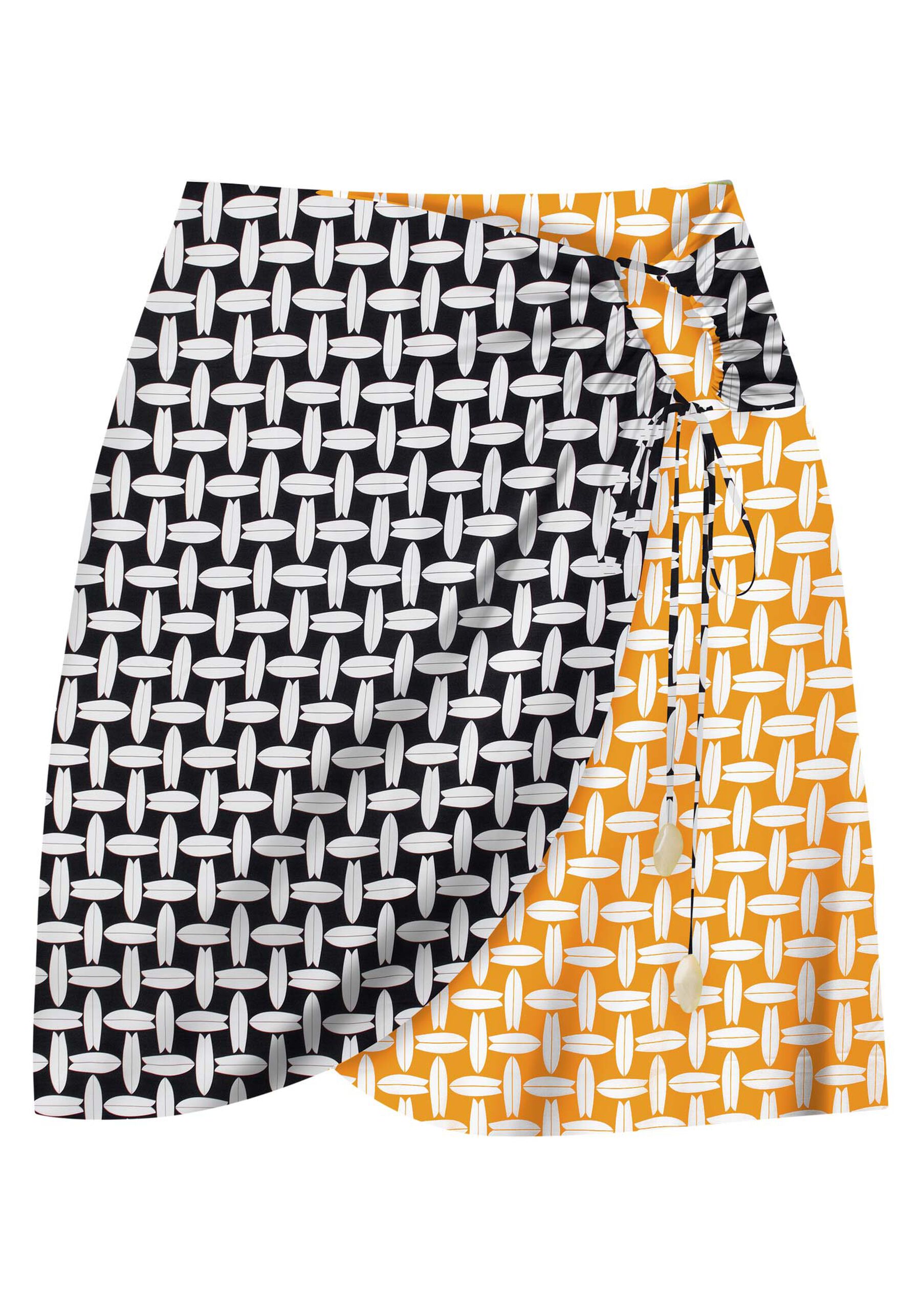 Saia Curta Estampada em Viscose com Transpasse, . Saia Curta Estampada em Viscose com Transpasse, , large.