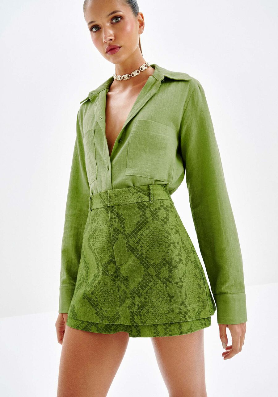 Shorts Saia em Linho Estampado, . Shorts Saia em Linho Estampado, , large.