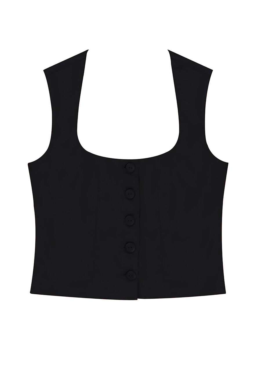 Blusa Decote Quadrado Acetinada com Botões, . Blusa Decote Quadrado Acetinada com Botões, , large.