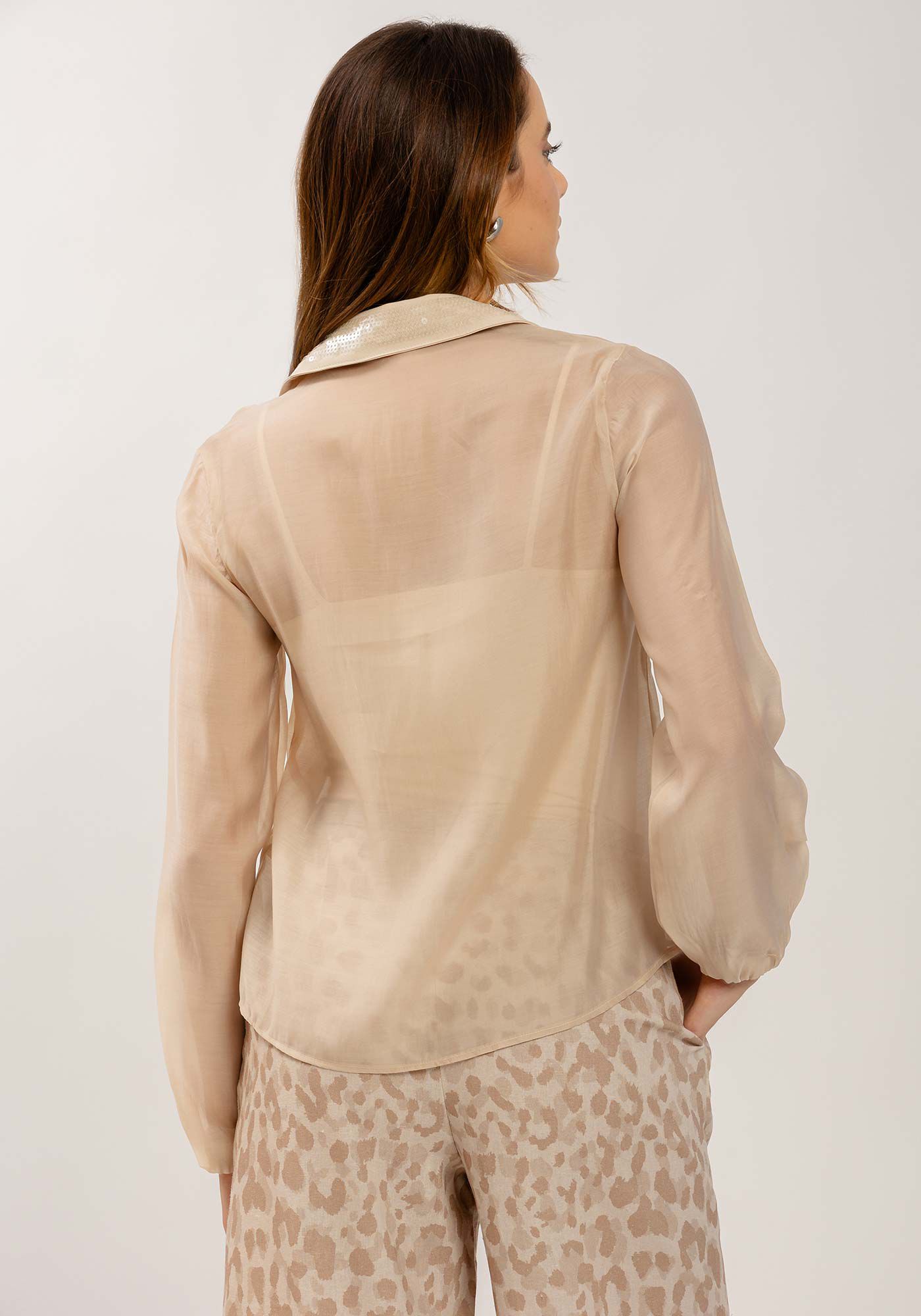 Camisa em Tecido Lyocel com Paet&ecirc;s Gola, , large.