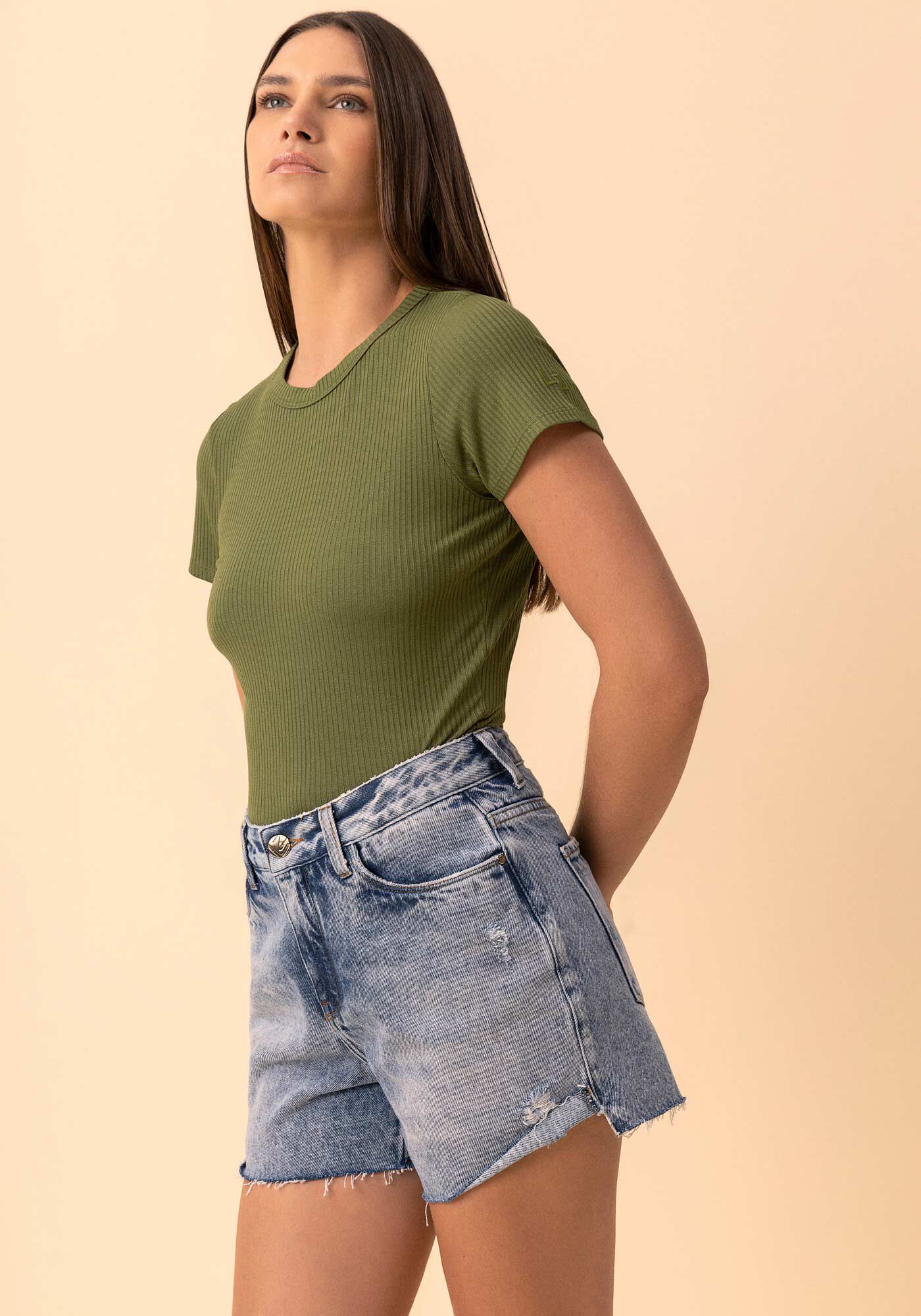 Shorts Jeans Boyfriend De Cintura M&eacute;dia Com Barra Virada, JEANS, large.