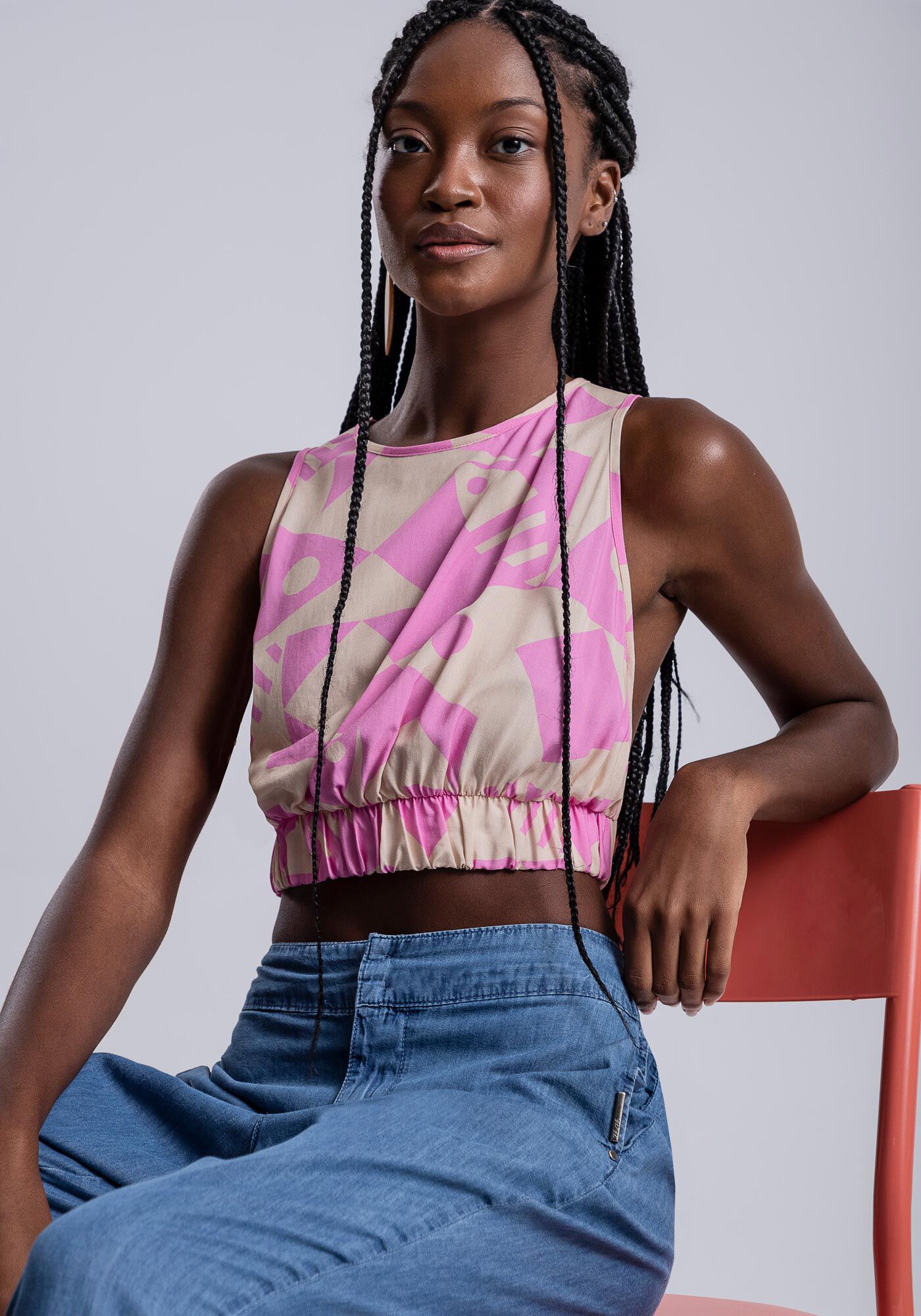 Blusa Cropped em Viscose com Recorte Costas, , large.