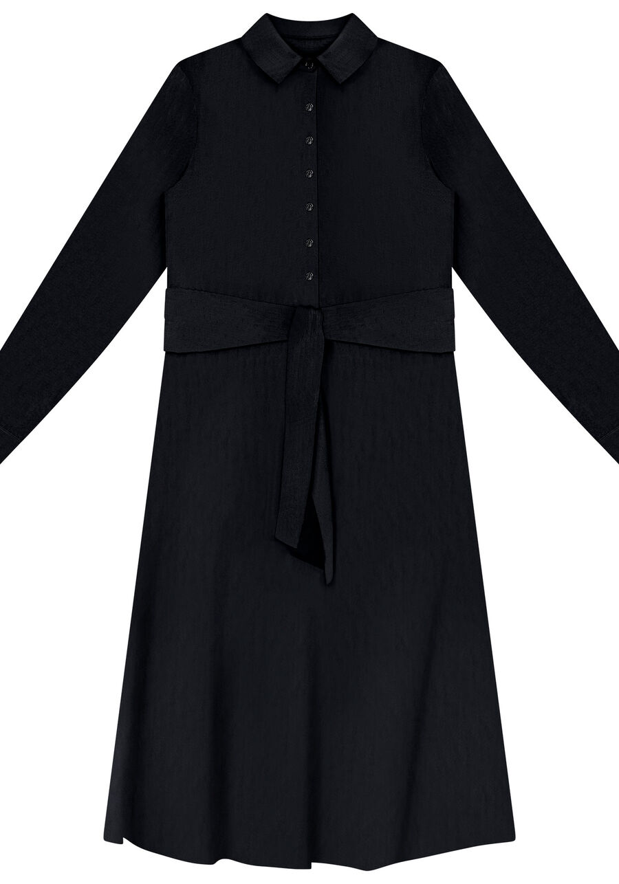 Vestido Midi Chemise em Viscose com Amarração, . Vestido Midi Chemise em Viscose com Amarração, , large.