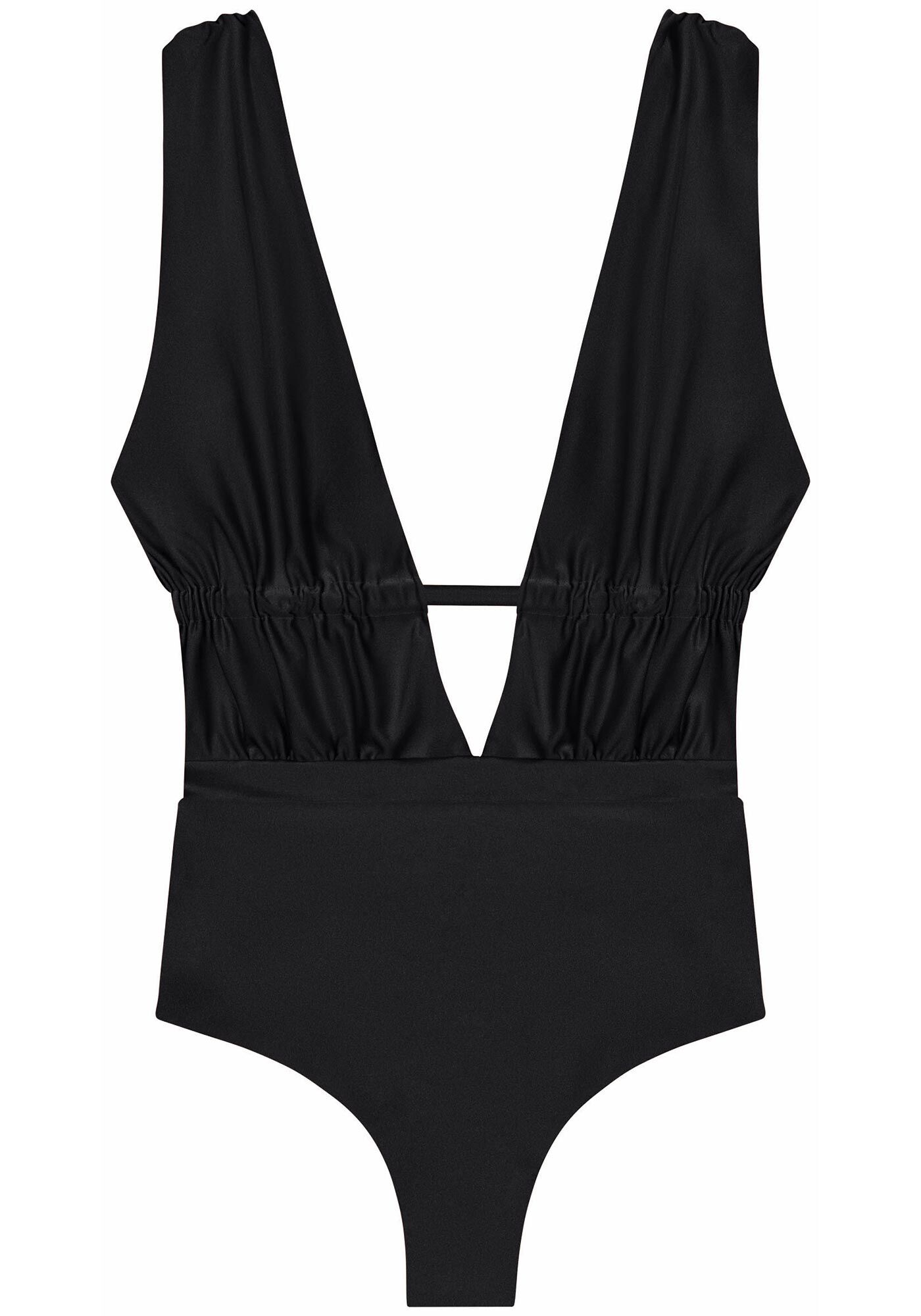 Mai&ocirc; Acetinado com Decote Profundo Franzido, , large.