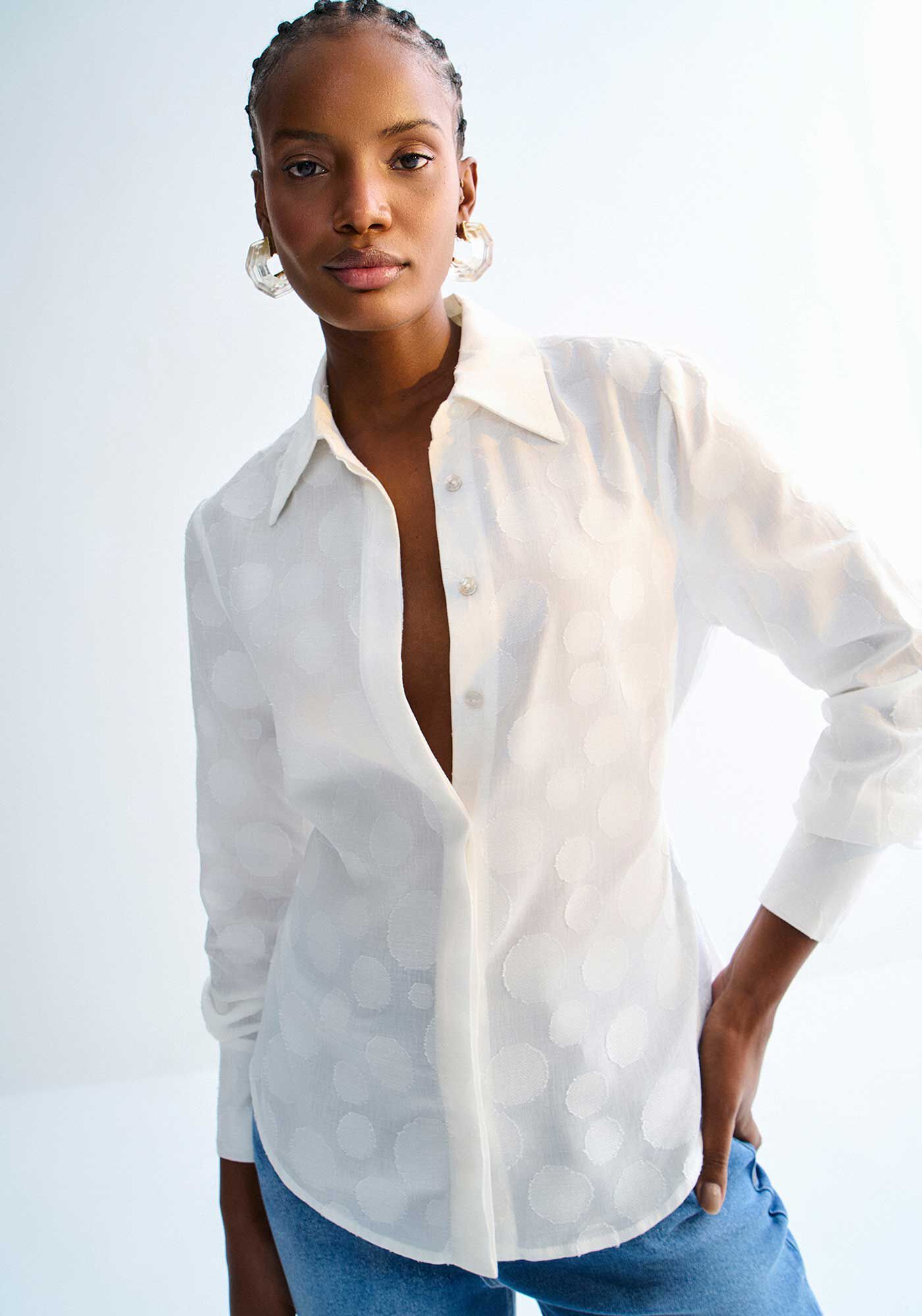 Camisa Manga Longa em Algod&atilde;o Po&aacute; com Amarra&ccedil;&atilde;o Costas, , large.