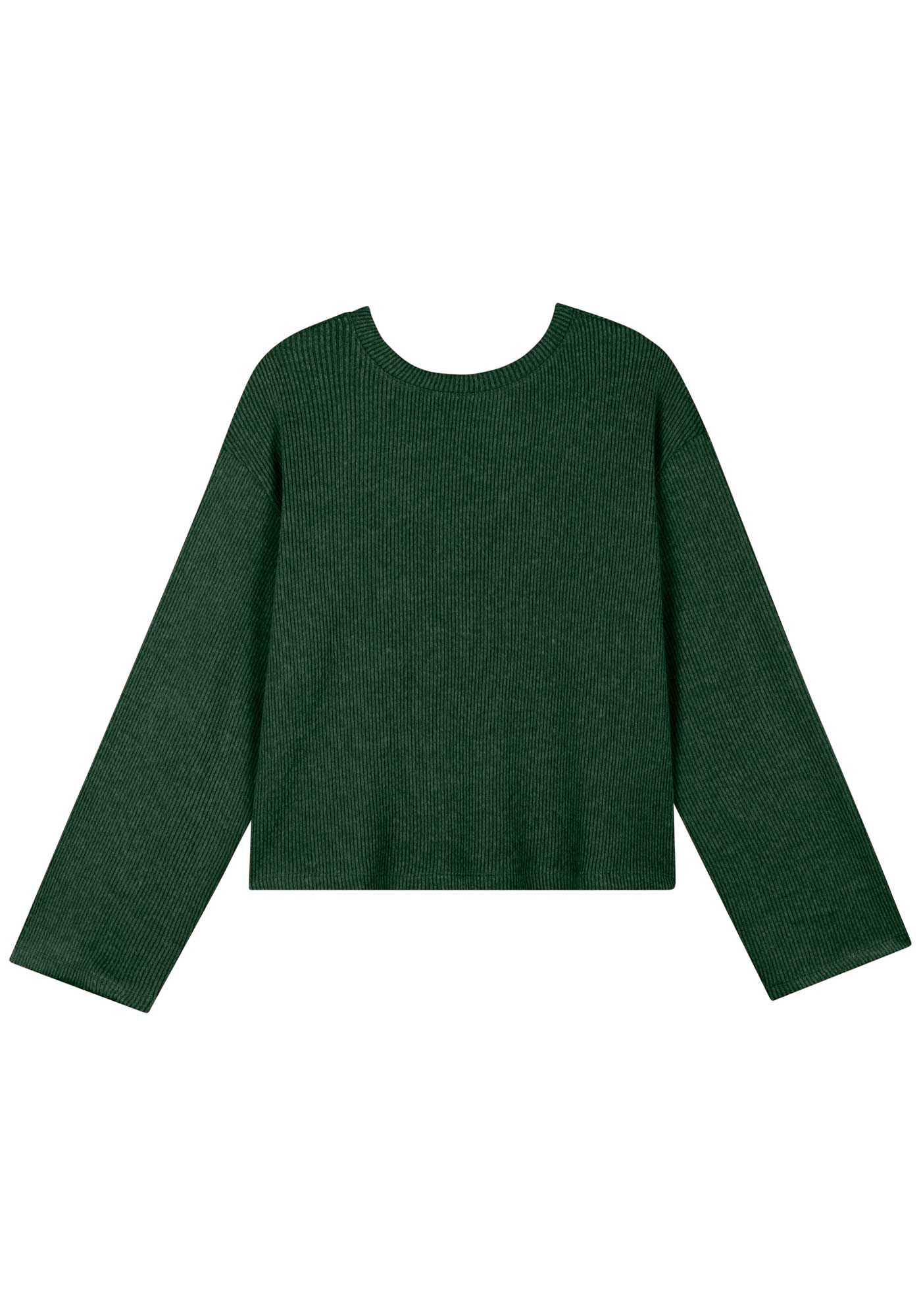 Blusa De Mangas Longas Em Malha Canelada Tric&ocirc;, , large.