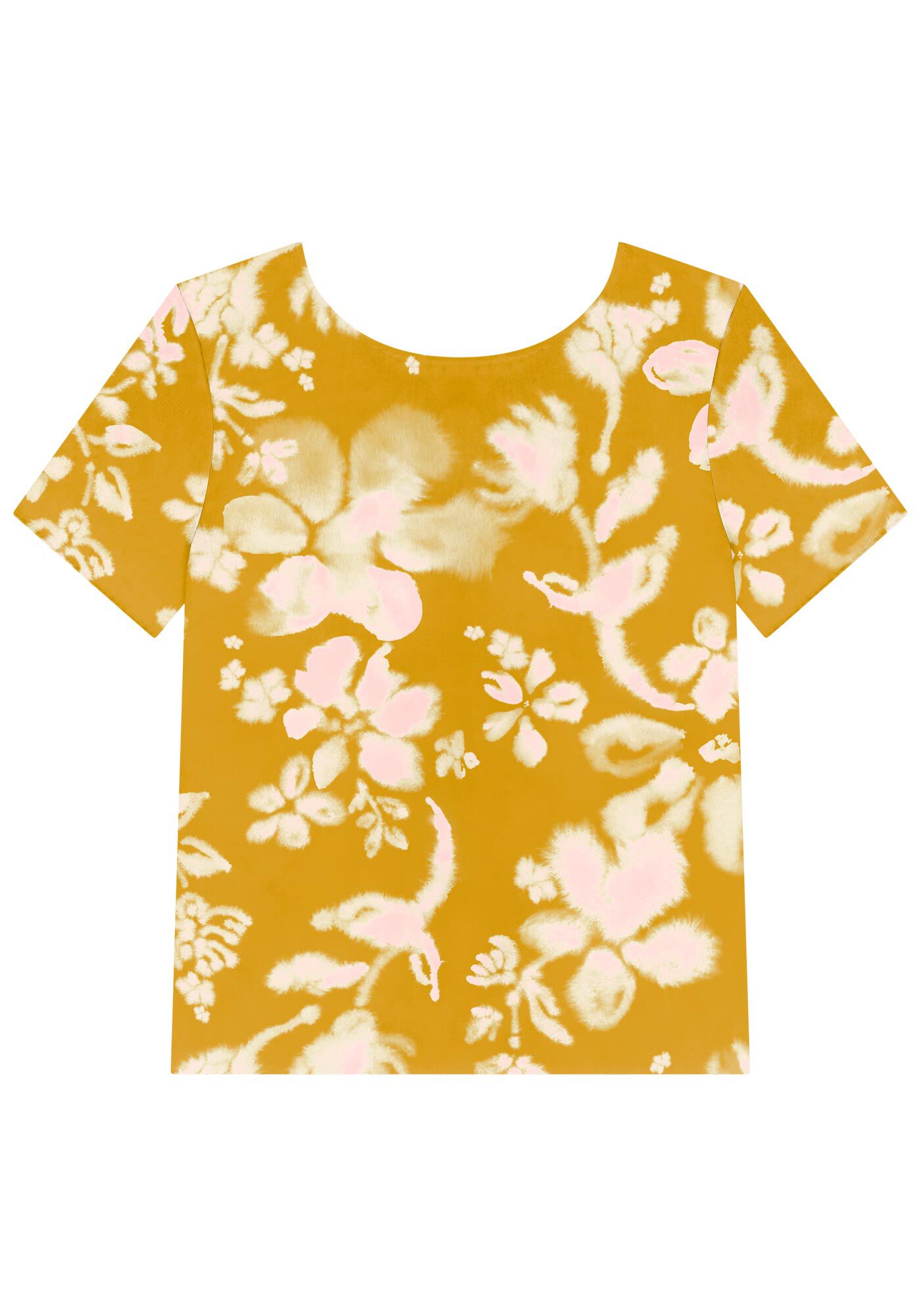 Blusa B&aacute;sica Estampada Em Viscose Com Mangas Curtas, , large.