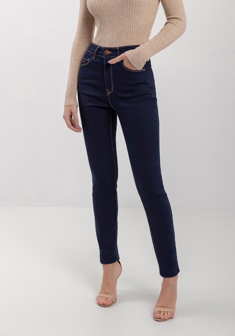 Calça Jeans Skinny De Cintura Alta Com Bolsos E Elastano, JEANS. Calça Jeans Skinny De Cintura Alta Com Bolsos E Elastano, JEANS, large.