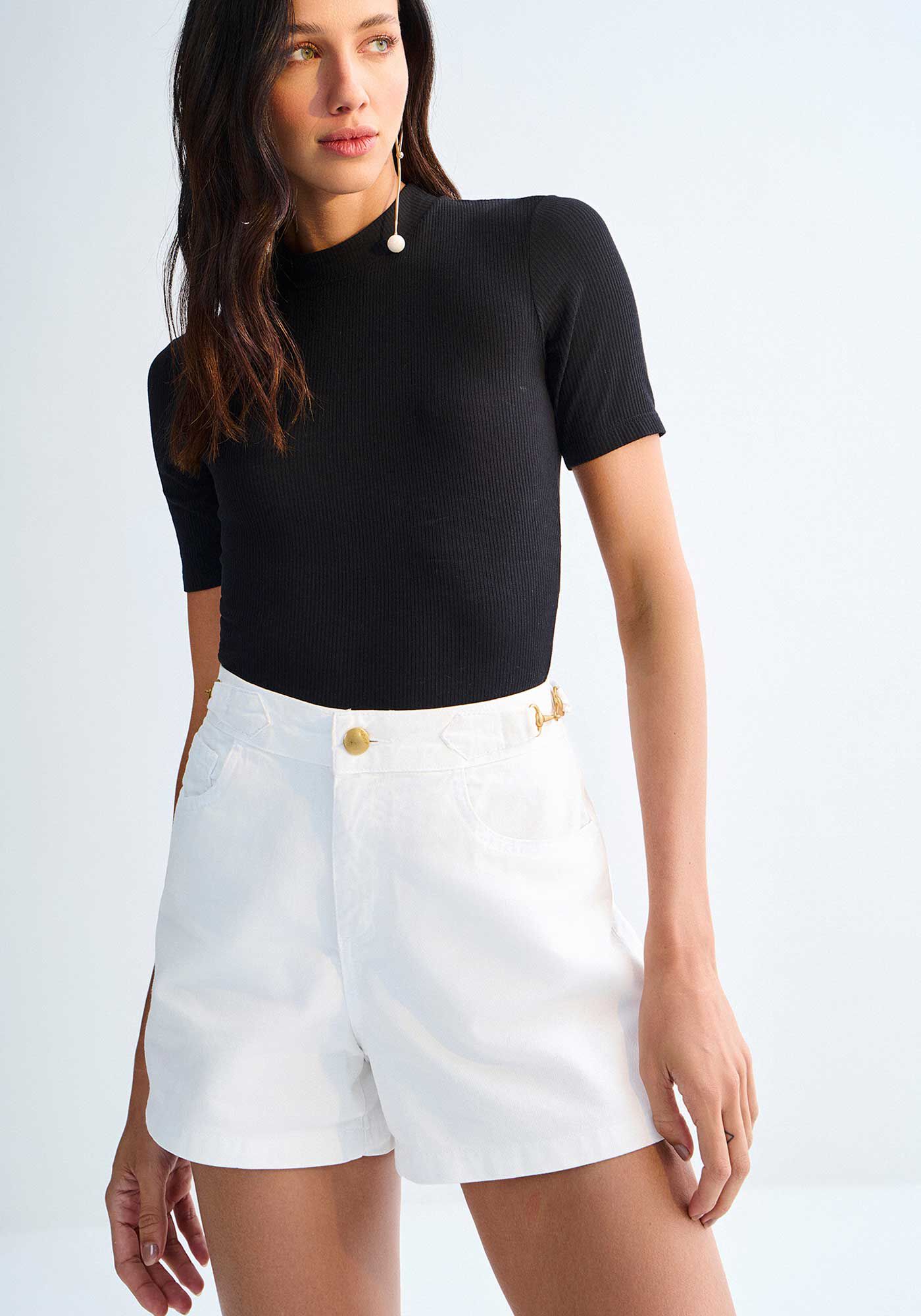 Shorts Sarja Boyfriend Cintura Alta com Detalhe C&ouml;s, , large.