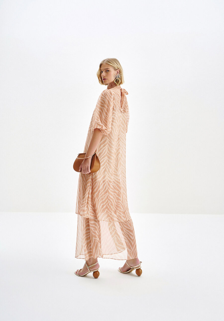 Vestido Longo em Chiffon Zebra com Cinto, ZEBRA. Vestido Longo em Chiffon Zebra com Cinto, ZEBRA, large.