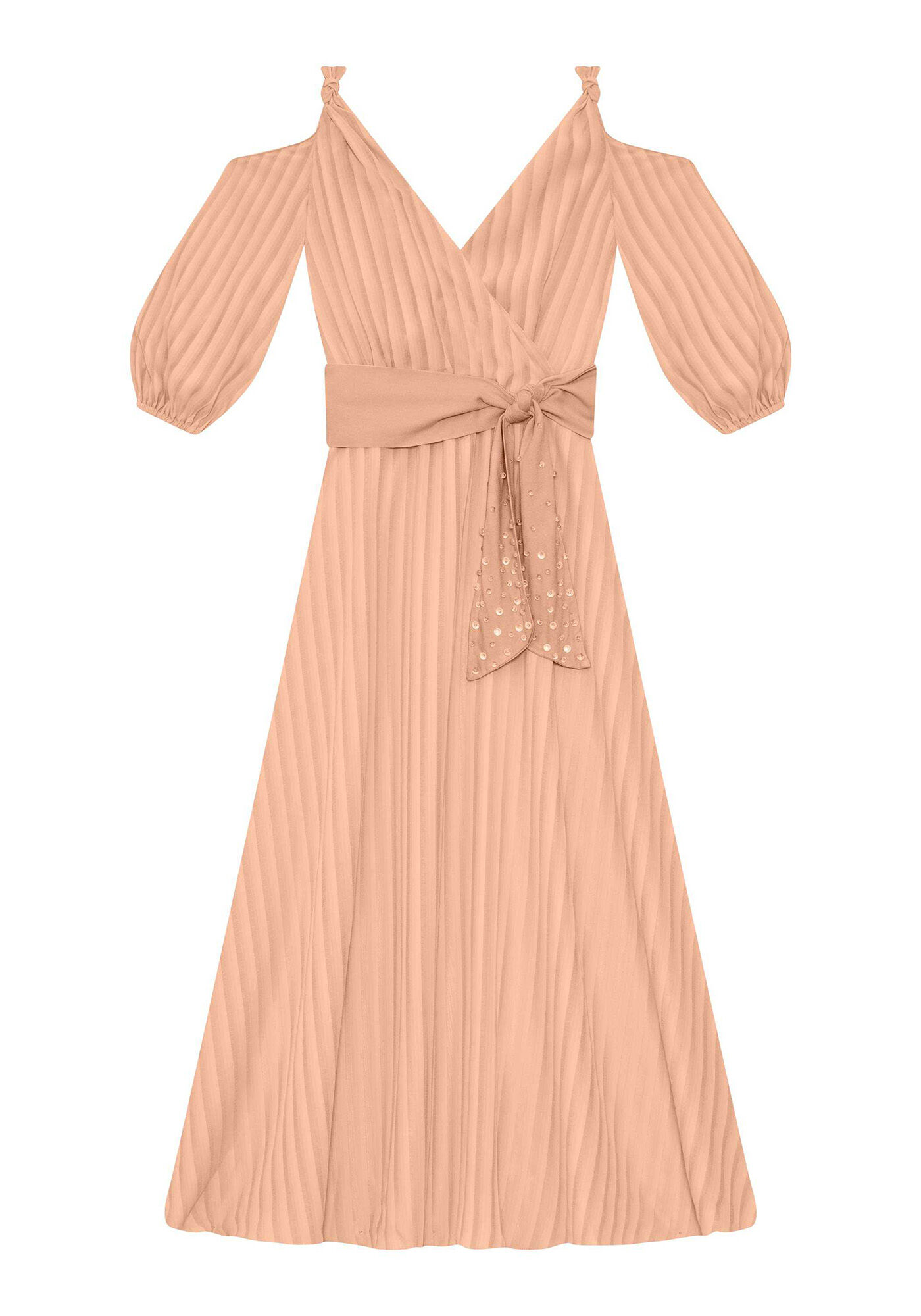 Vestido M&iacute;di Cinto P&eacute;rolas Verde Spa, , large.