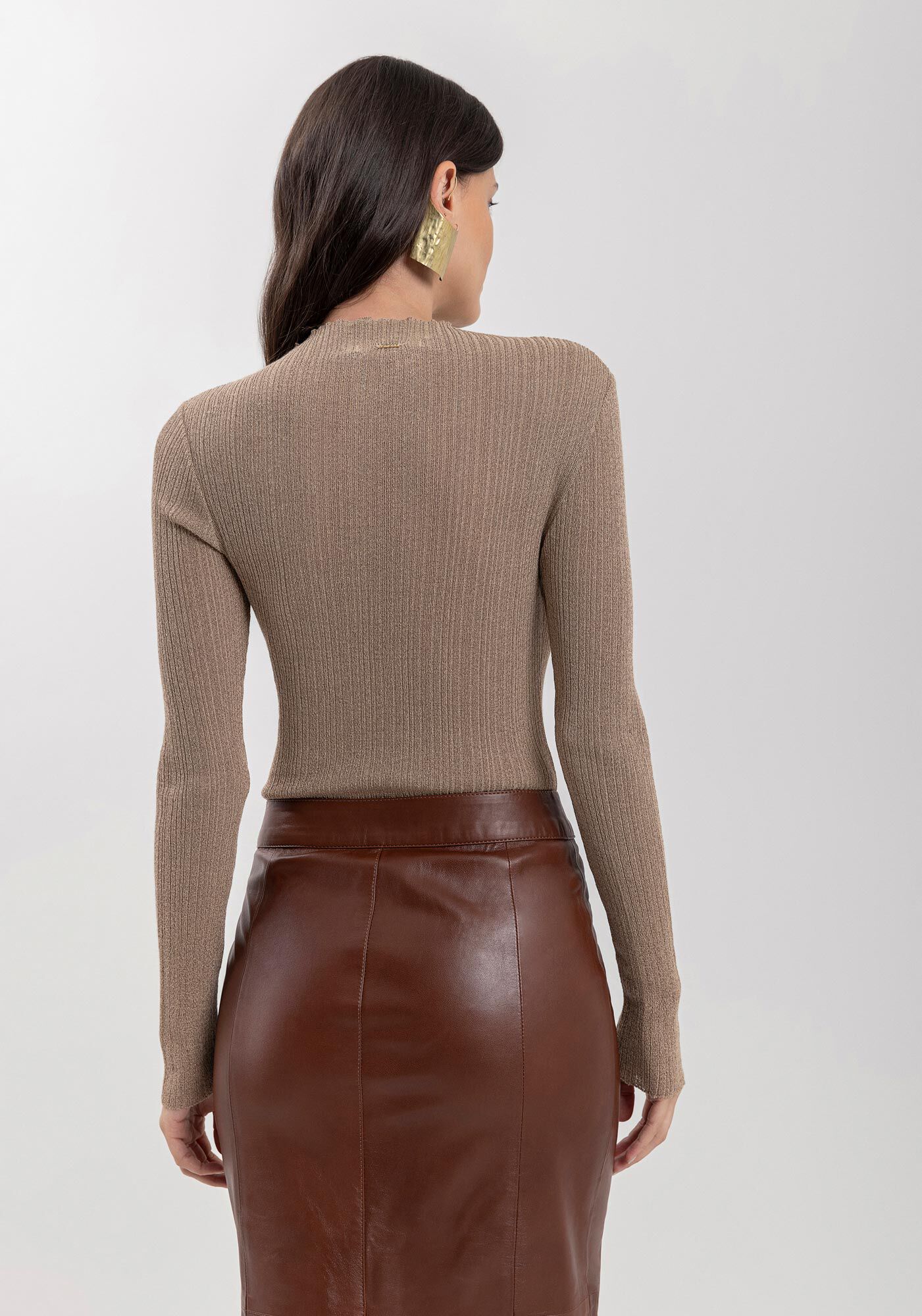 Blusa Curta De Mangas Longas Em Tric&ocirc; Com Fios De Lurex, , large.