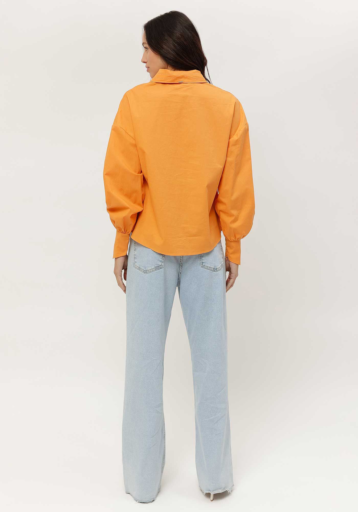 Camisa Manga Longa com Flores Gola, LARANJA CAJA, large.