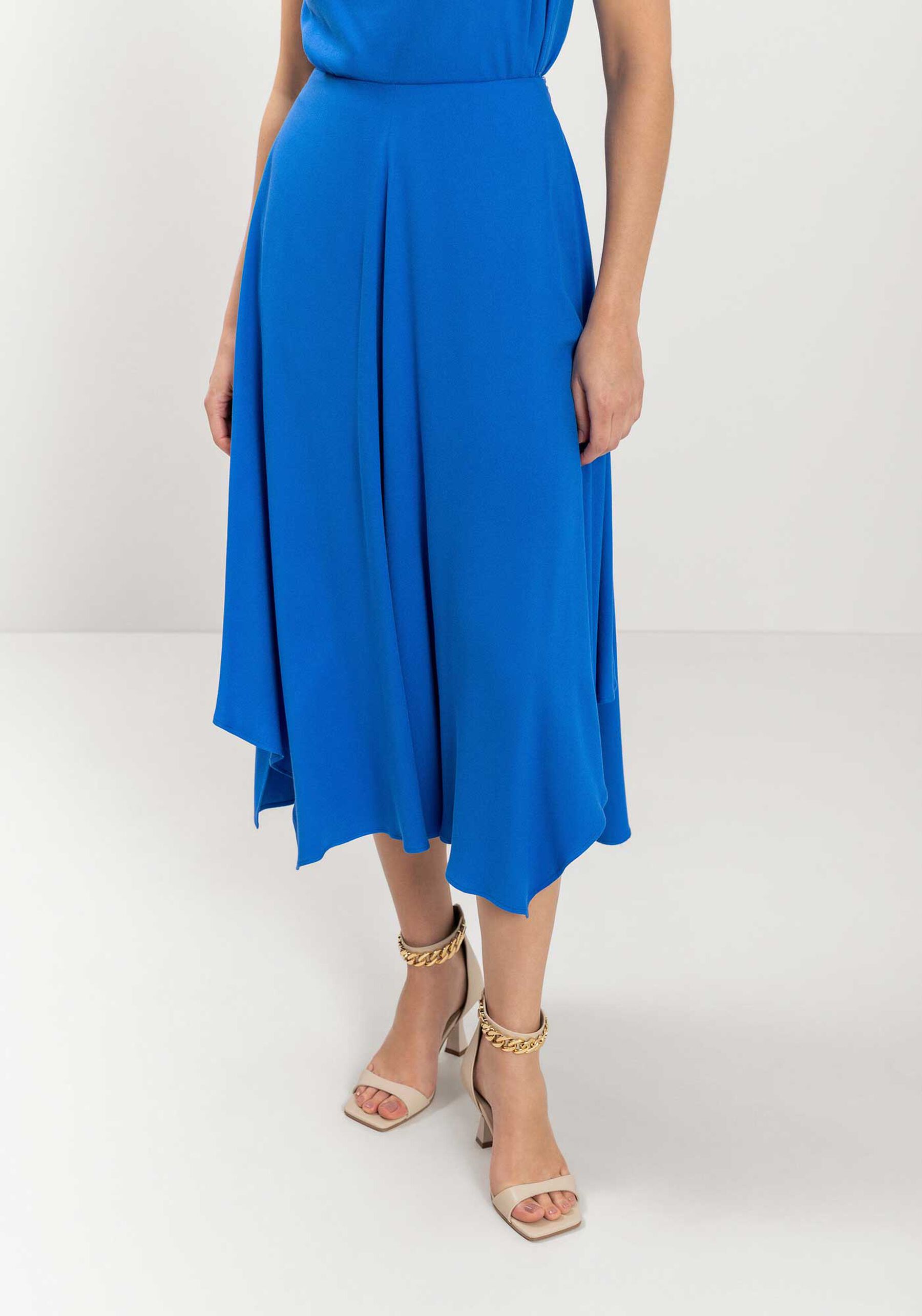 Saia Chá Fluida Com Fenda E Cintura Alta, . Saia Chá Fluida Com Fenda E Cintura Alta, , large.