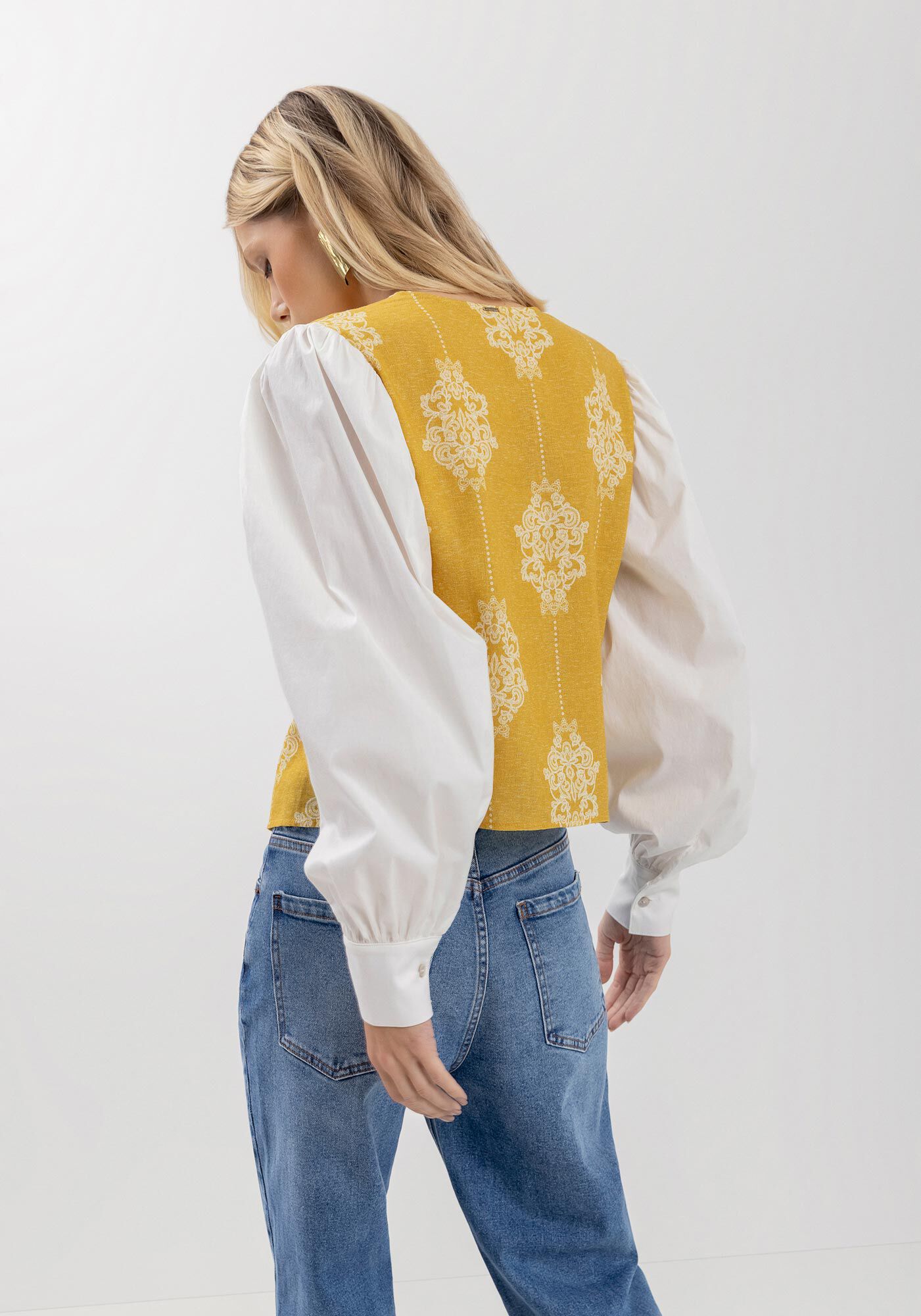 Camisa De Mangas Bufantes Com Amarra&ccedil;&otilde;es Frontais, , large.